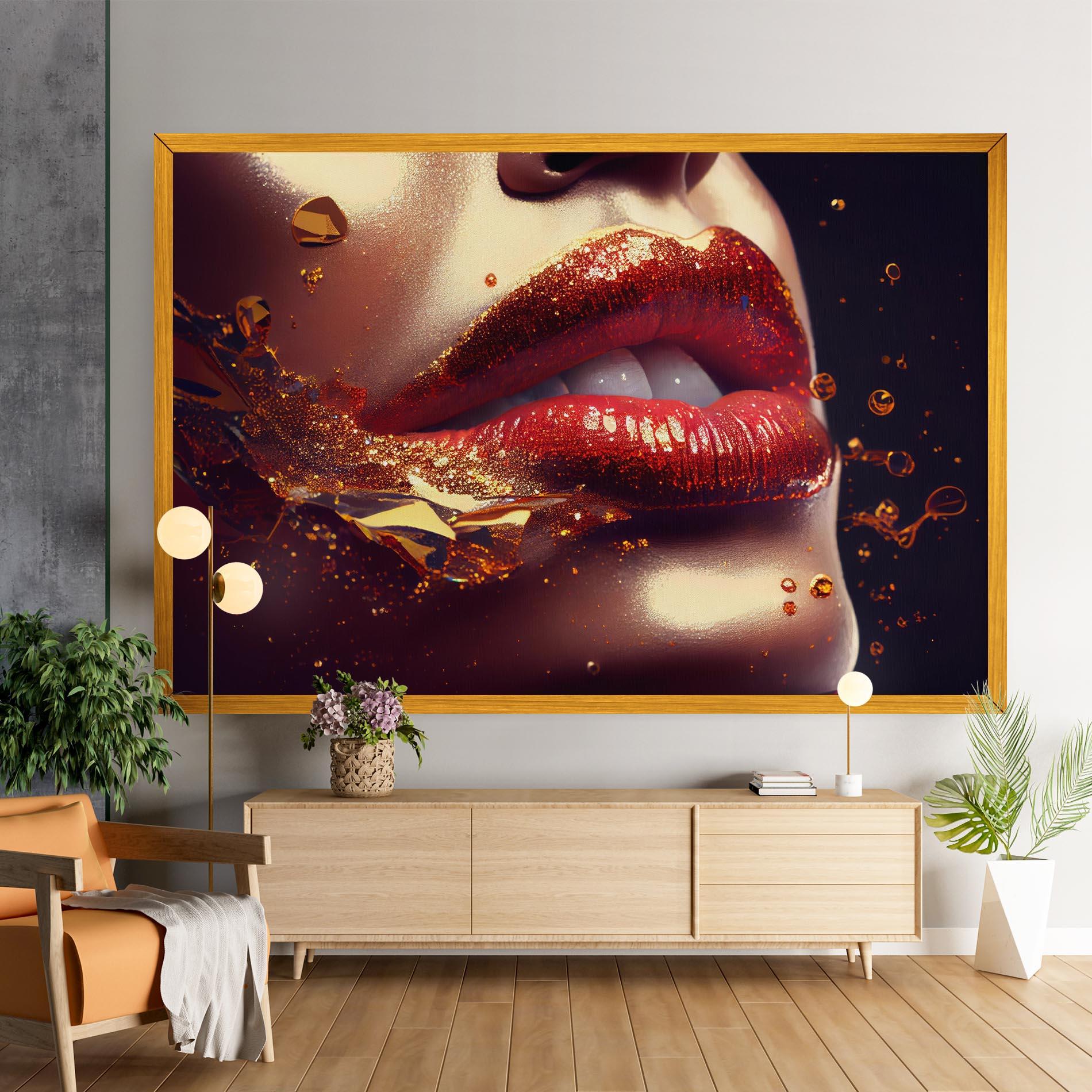 Obraz na Płótnie Gold Glitter Lips mockup 9