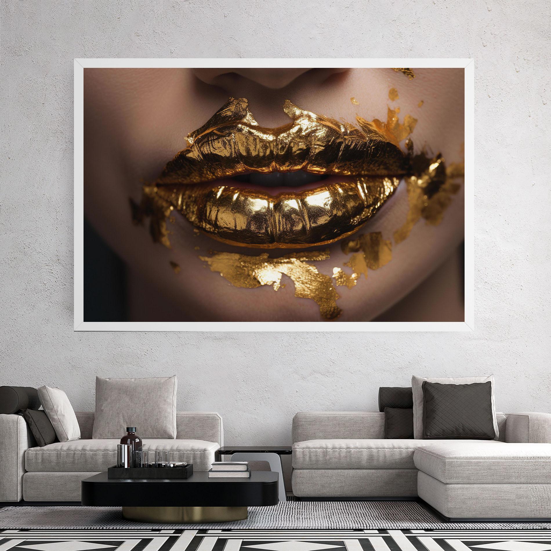 Obraz na Płótnie Close Gold Lips mockup 2