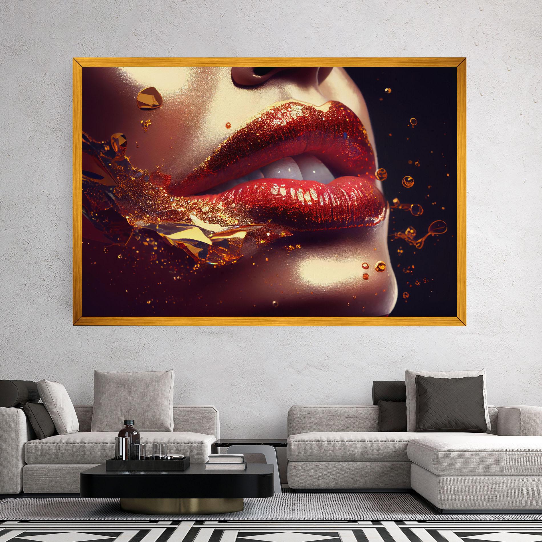 Obraz na Płótnie Gold Glitter Lips mockup 2