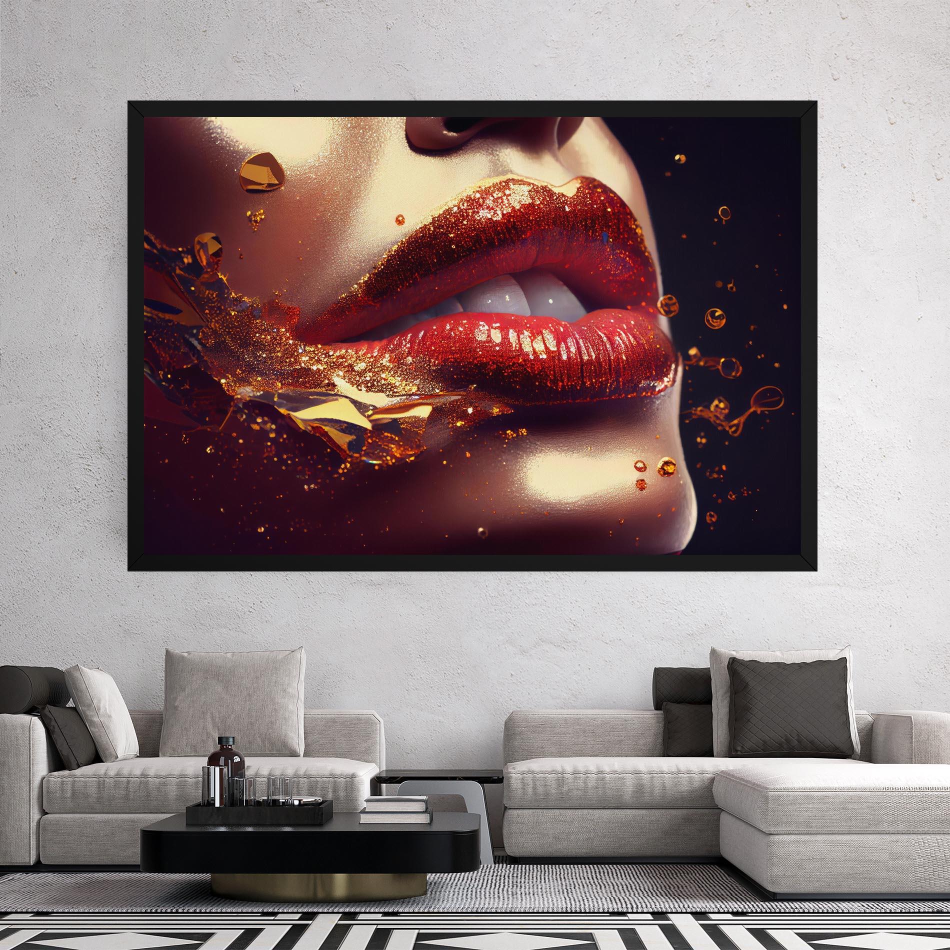 Obraz na Płótnie Gold Glitter Lips mockup 2