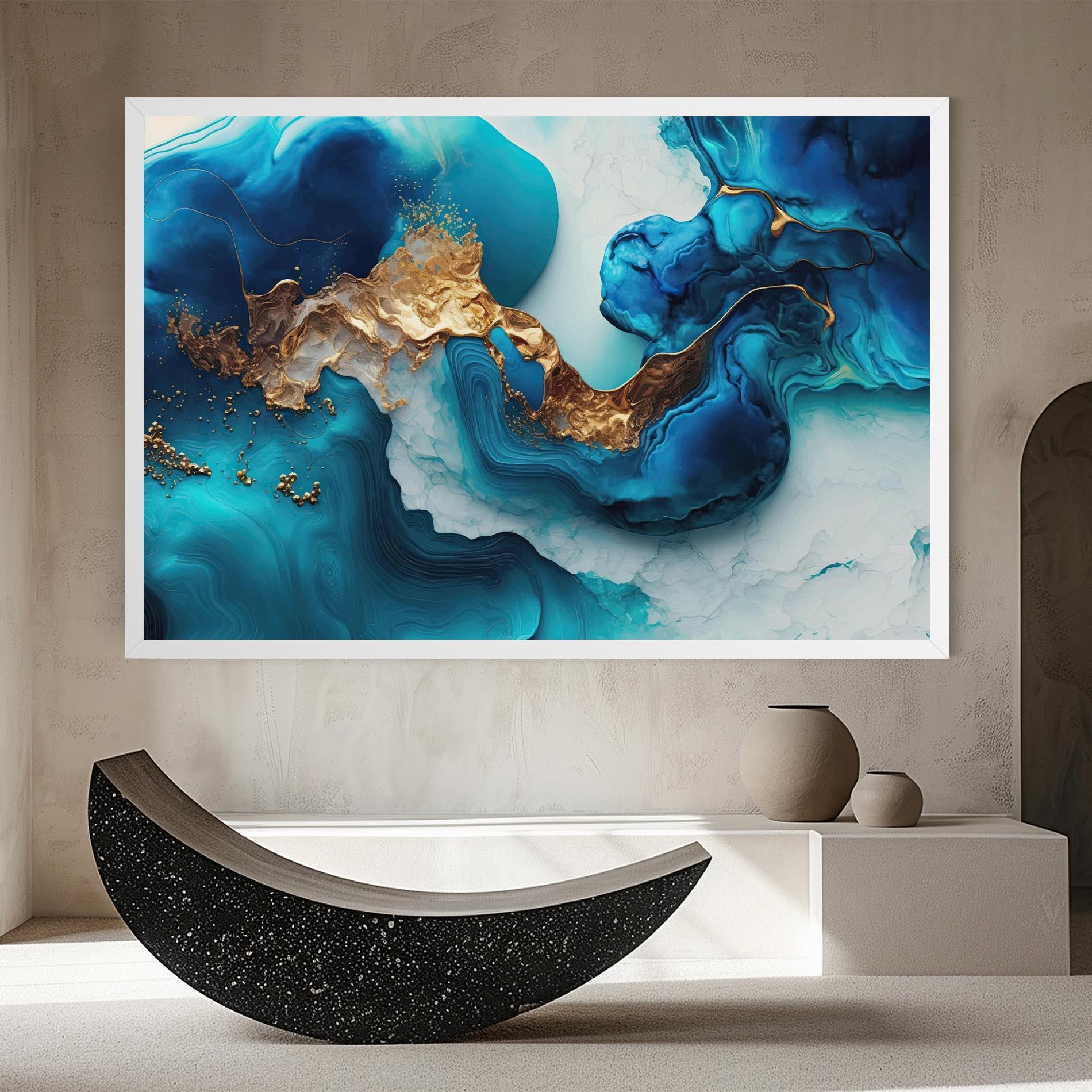 Obraz na Płótnie Gold Blue Art Wave mockup 8