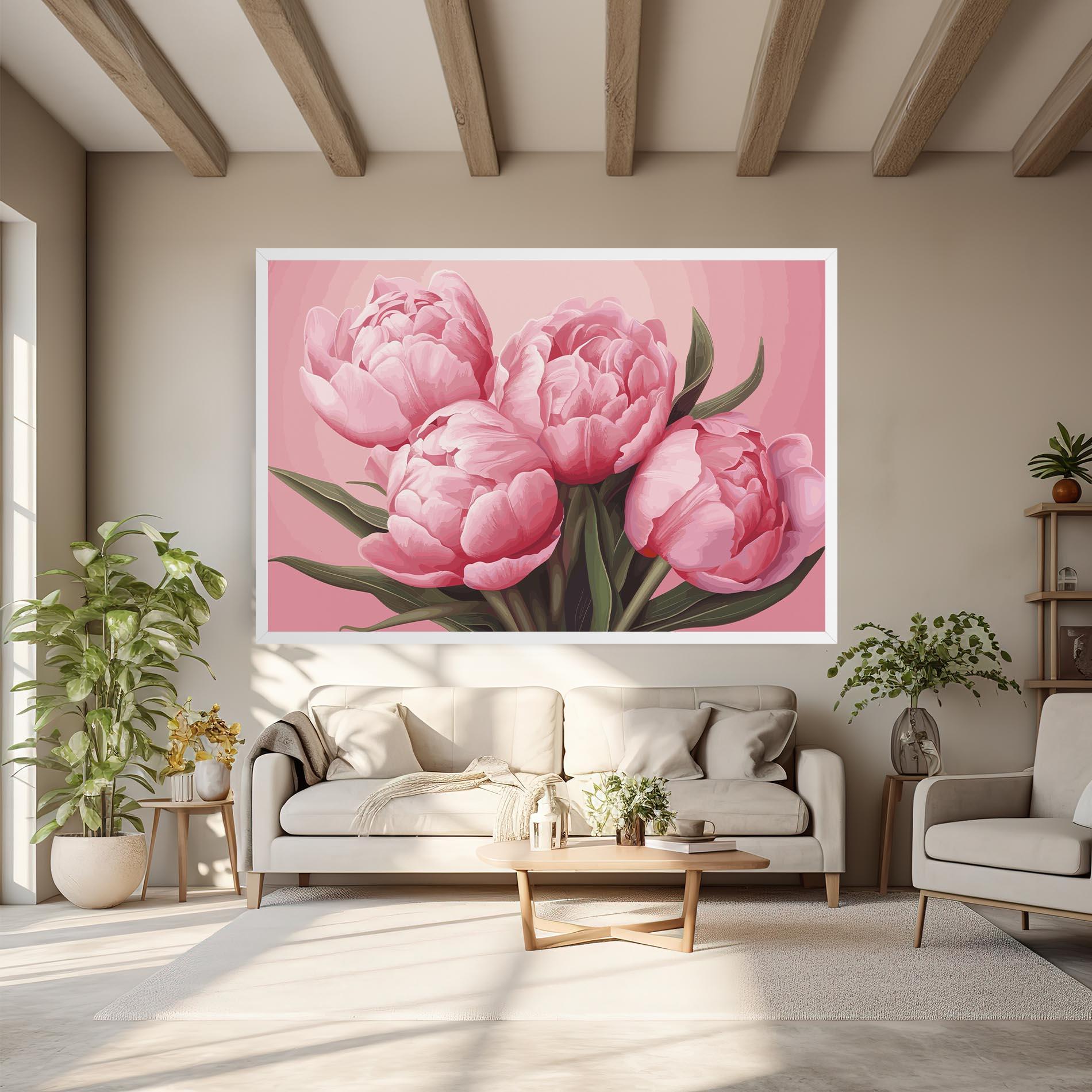 Obraz na Płótnie Peony On Pink mockup 6