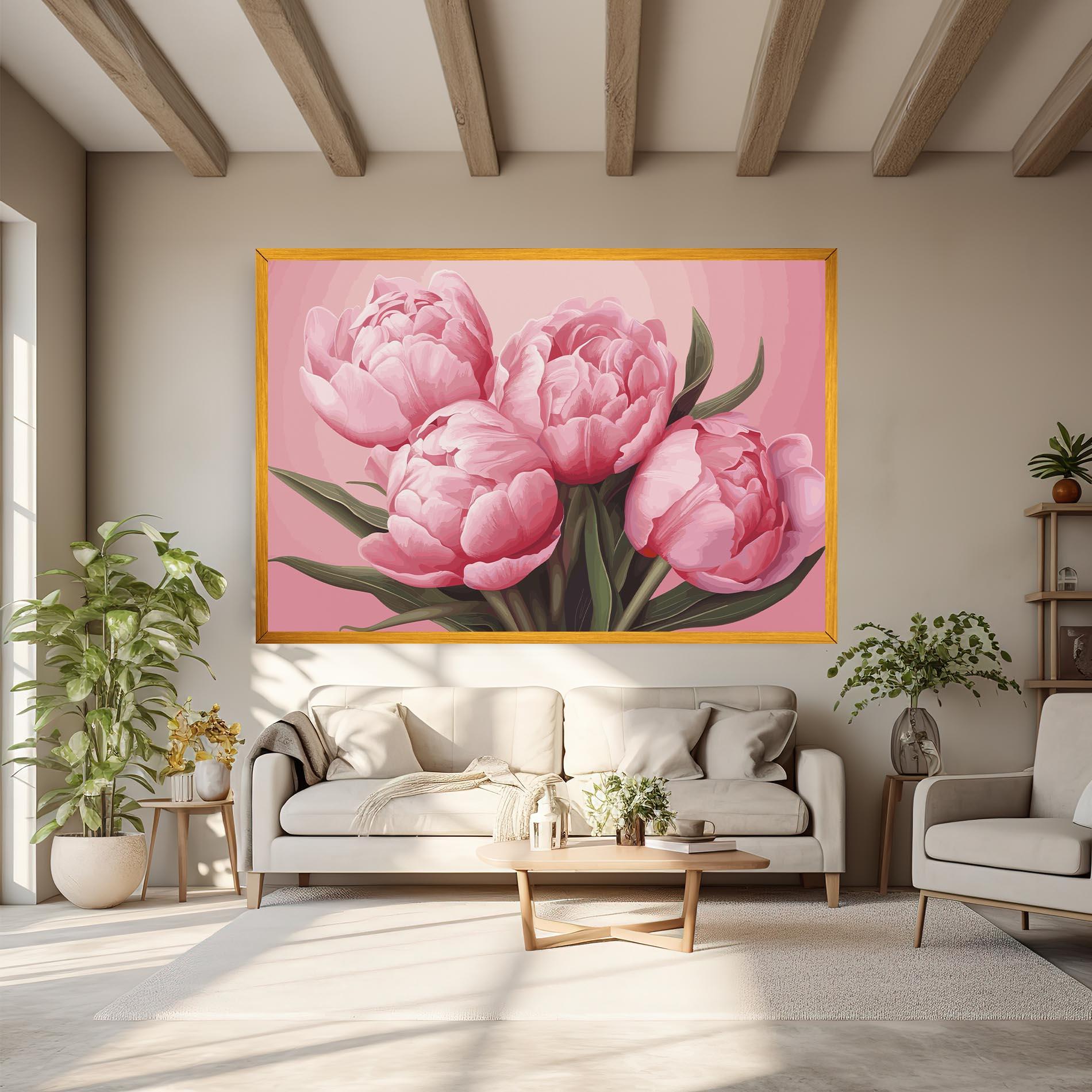 Obraz na Płótnie Peony On Pink mockup 6