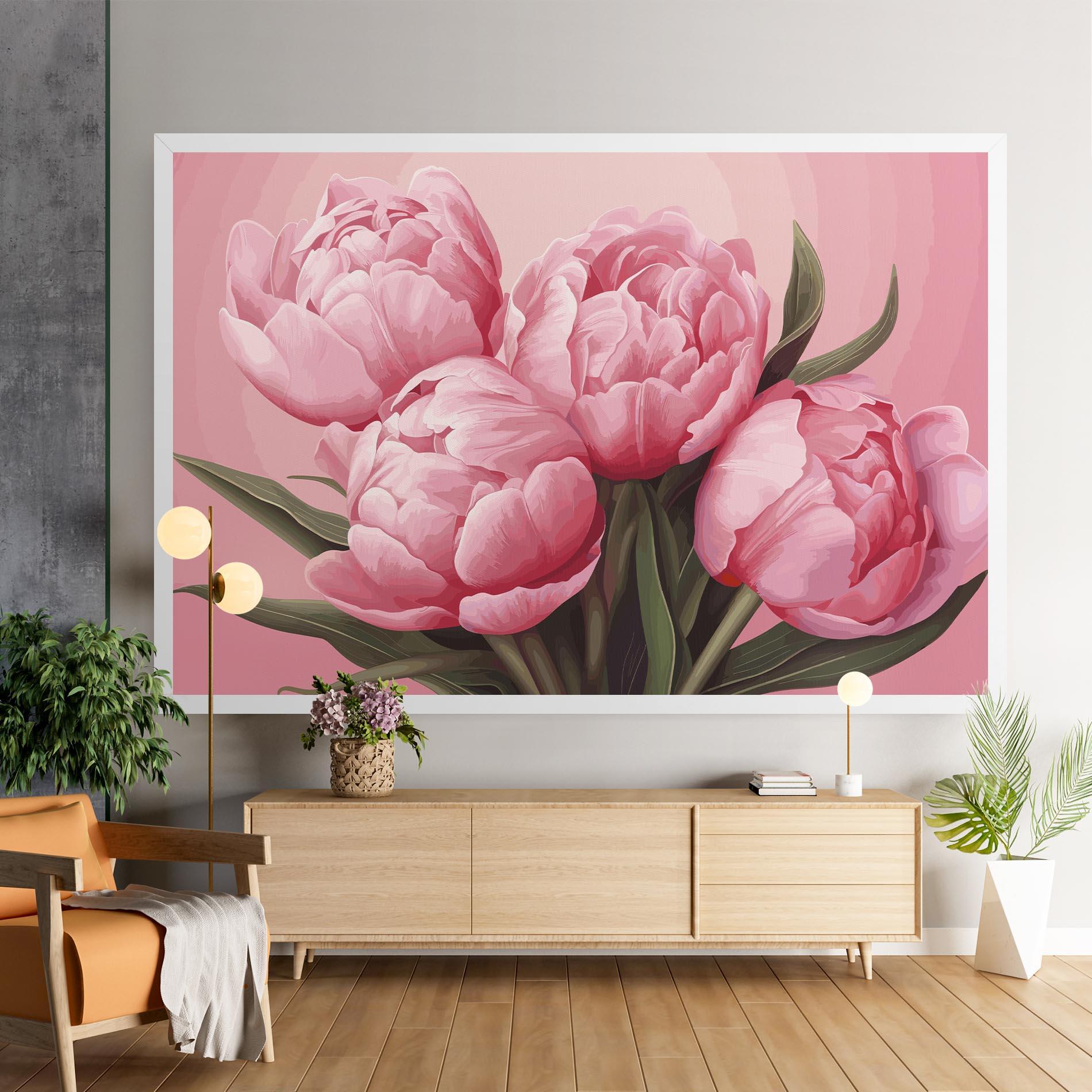 Obraz na Płótnie Peony On Pink mockup 9