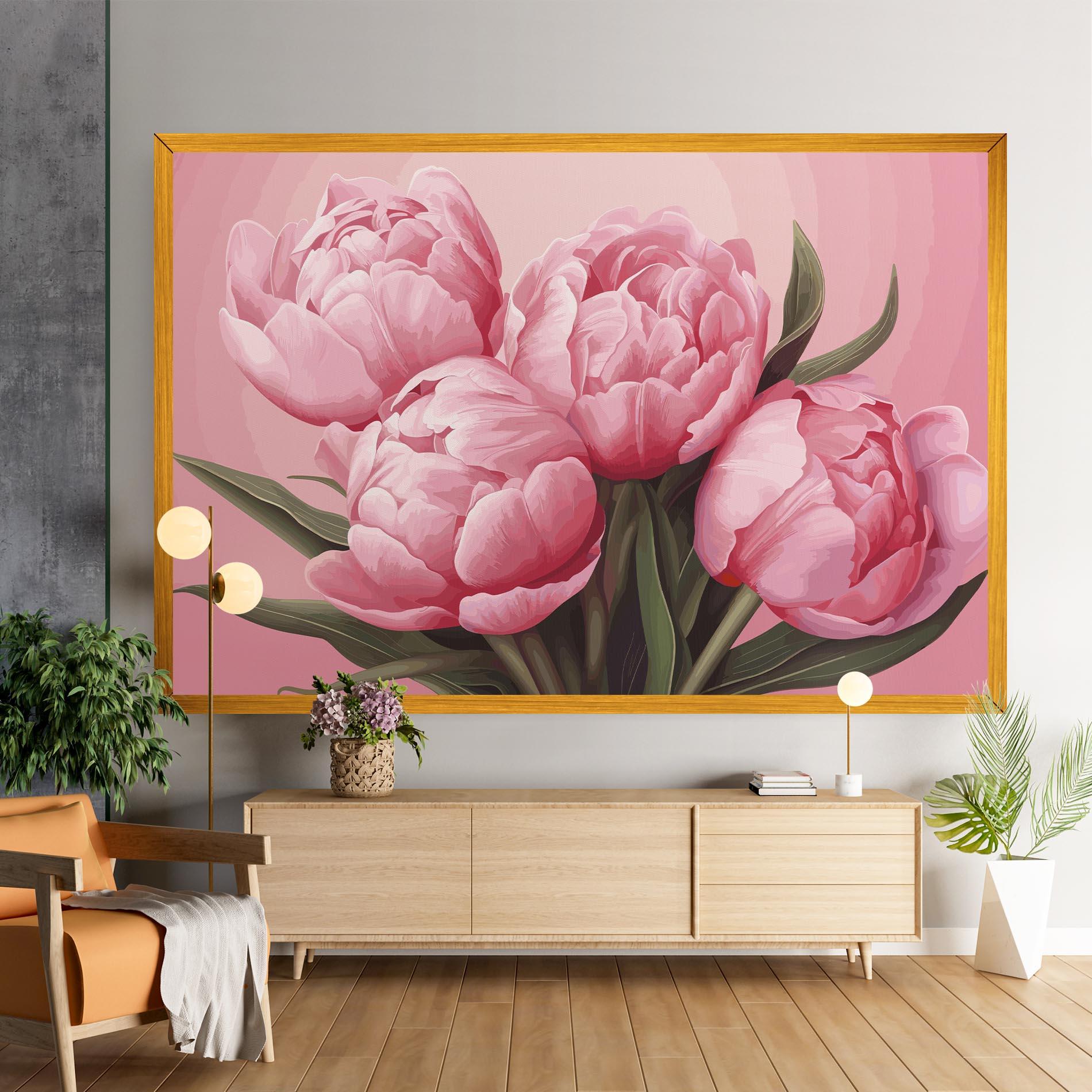 Obraz na Płótnie Peony On Pink mockup 9