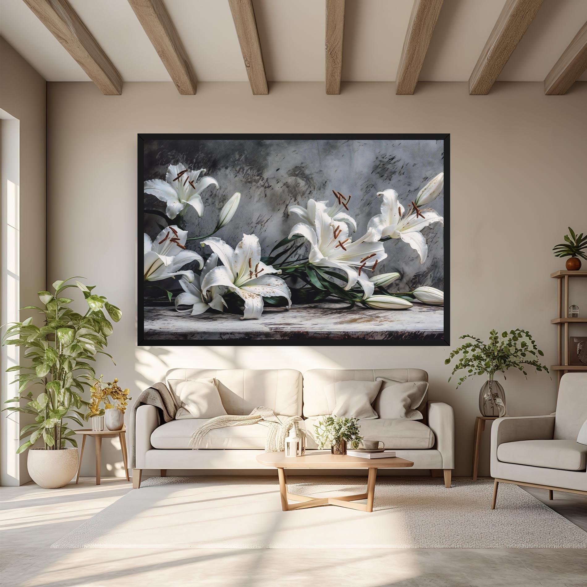 Obraz na Płótnie White Pretty Lily On Grey mockup 6