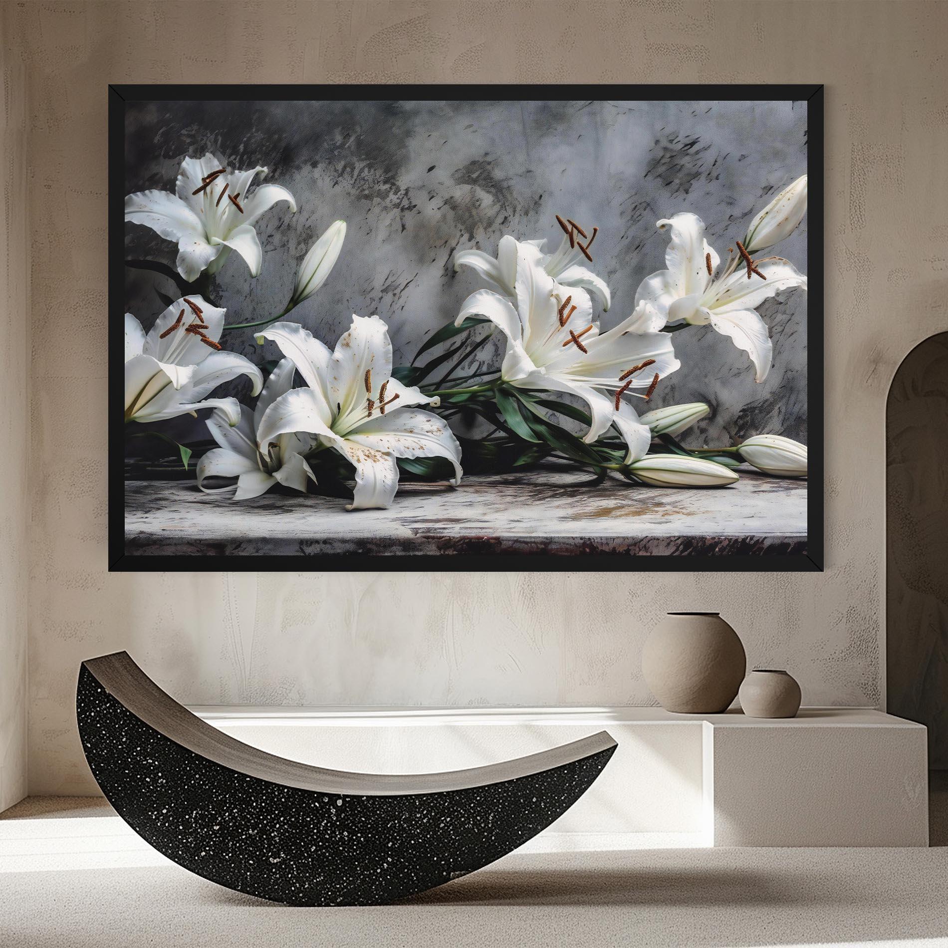 Obraz na Płótnie White Pretty Lily On Grey mockup 8