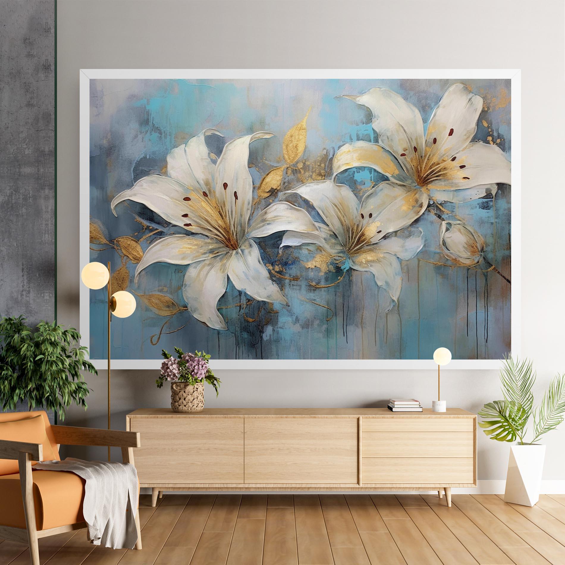 Obraz na Płótnie Lily With Gold Painting mockup 9