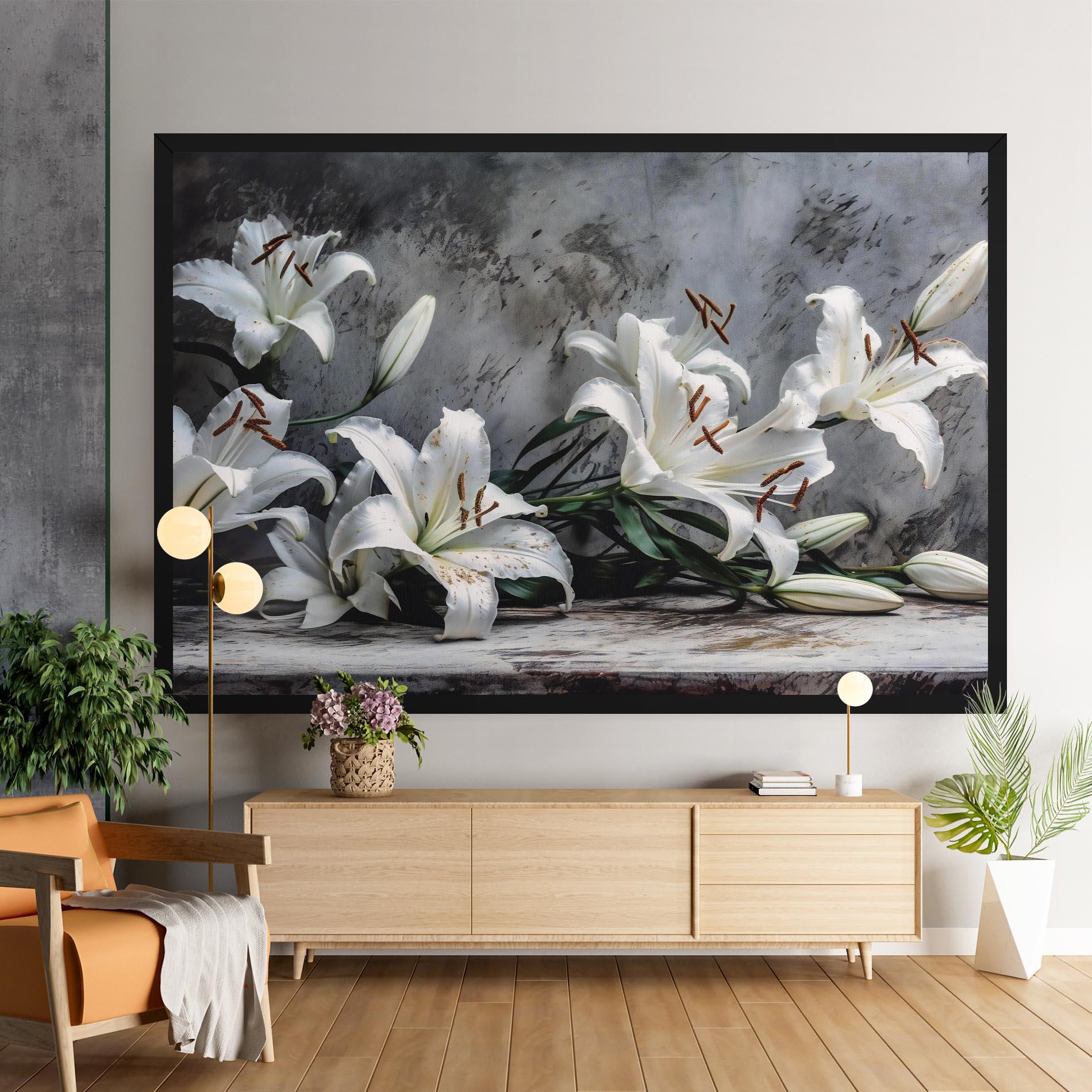 Obraz na Płótnie White Pretty Lily On Grey mockup 9