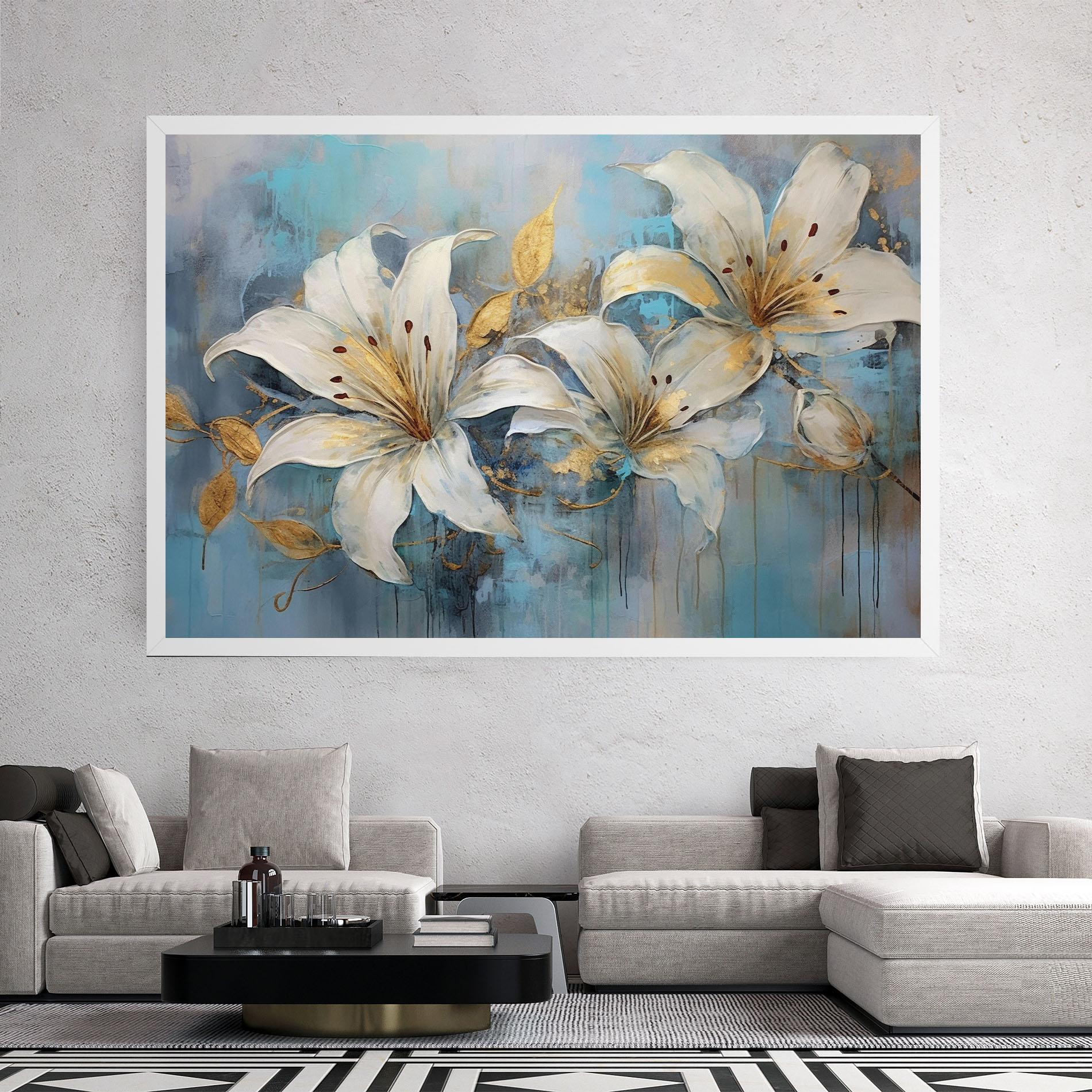 Obraz na Płótnie Lily With Gold Painting mockup 2