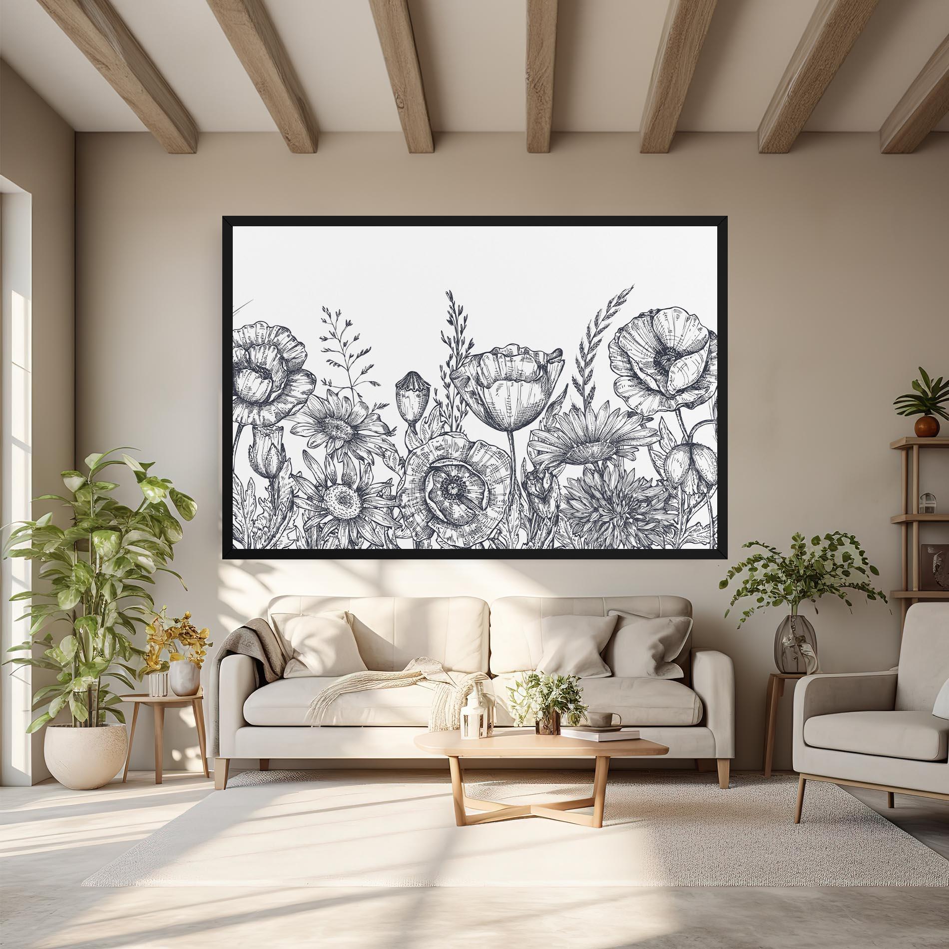 Obraz na Płótnie Flower Grey Line mockup 6