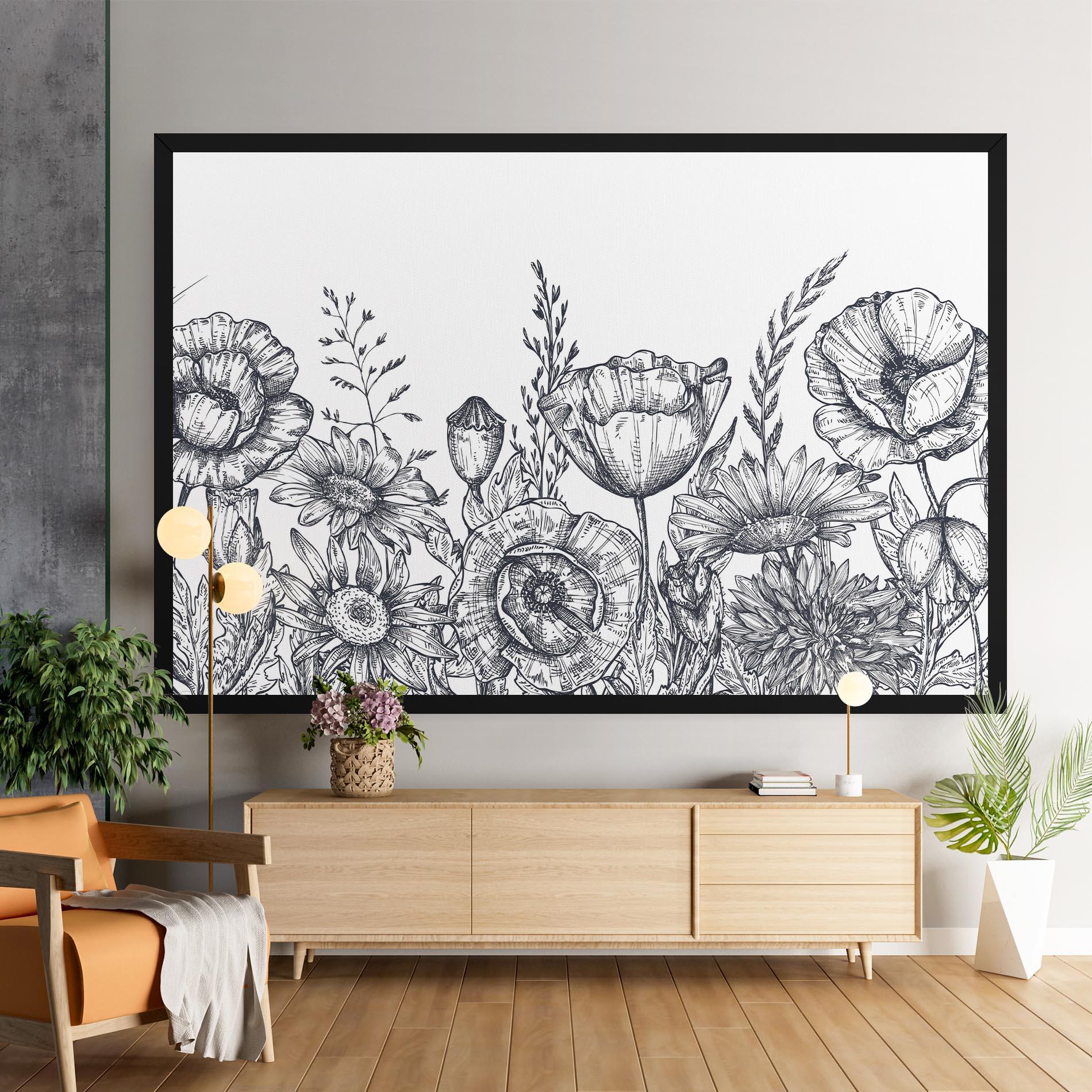 Obraz na Płótnie Flower Grey Line mockup 9