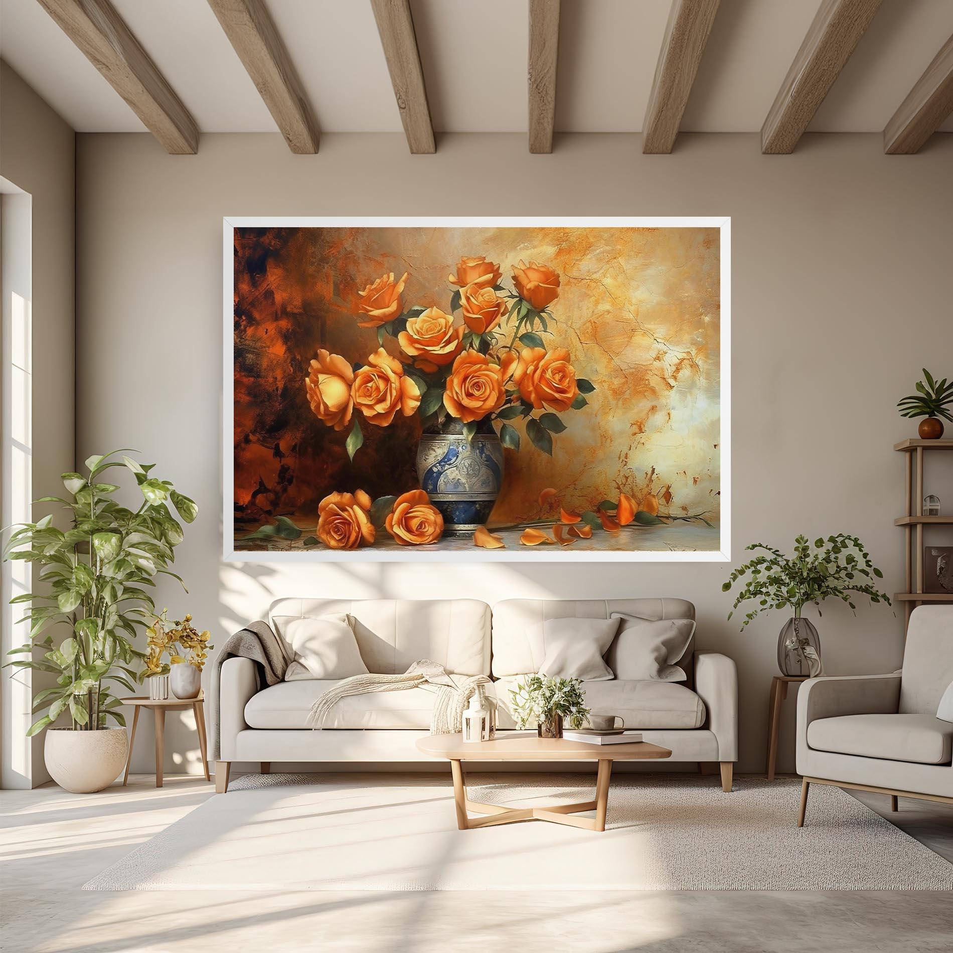 Obraz na Płótnie Pretty Orange Rose Vase mockup 6