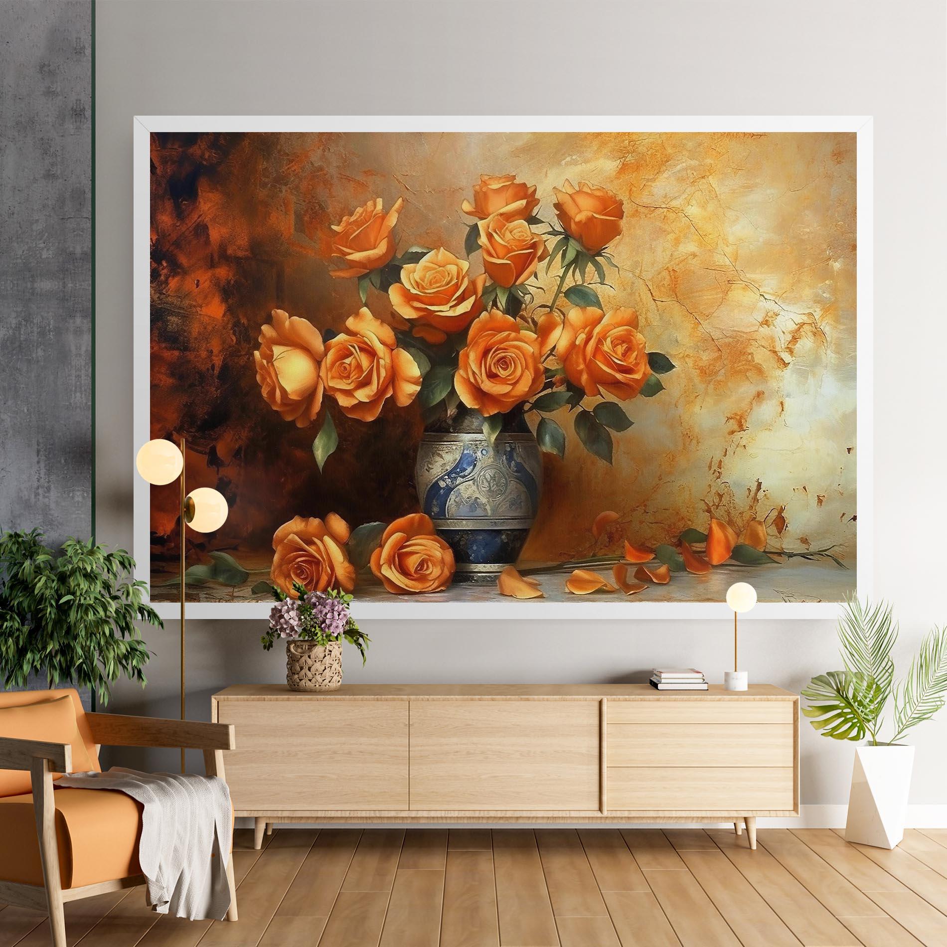 Obraz na Płótnie Pretty Orange Rose Vase mockup 9