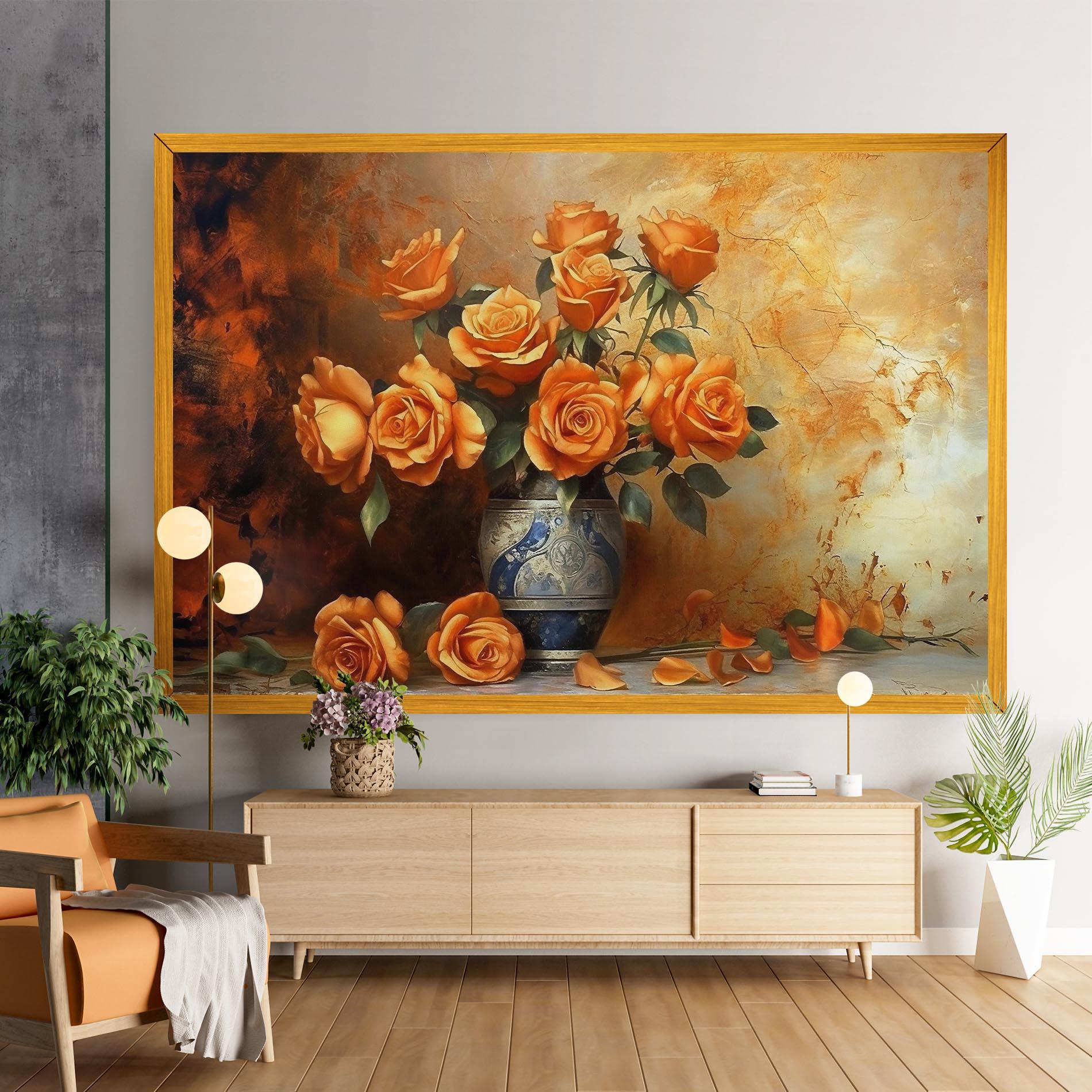 Obraz na Płótnie Pretty Orange Rose Vase mockup 9