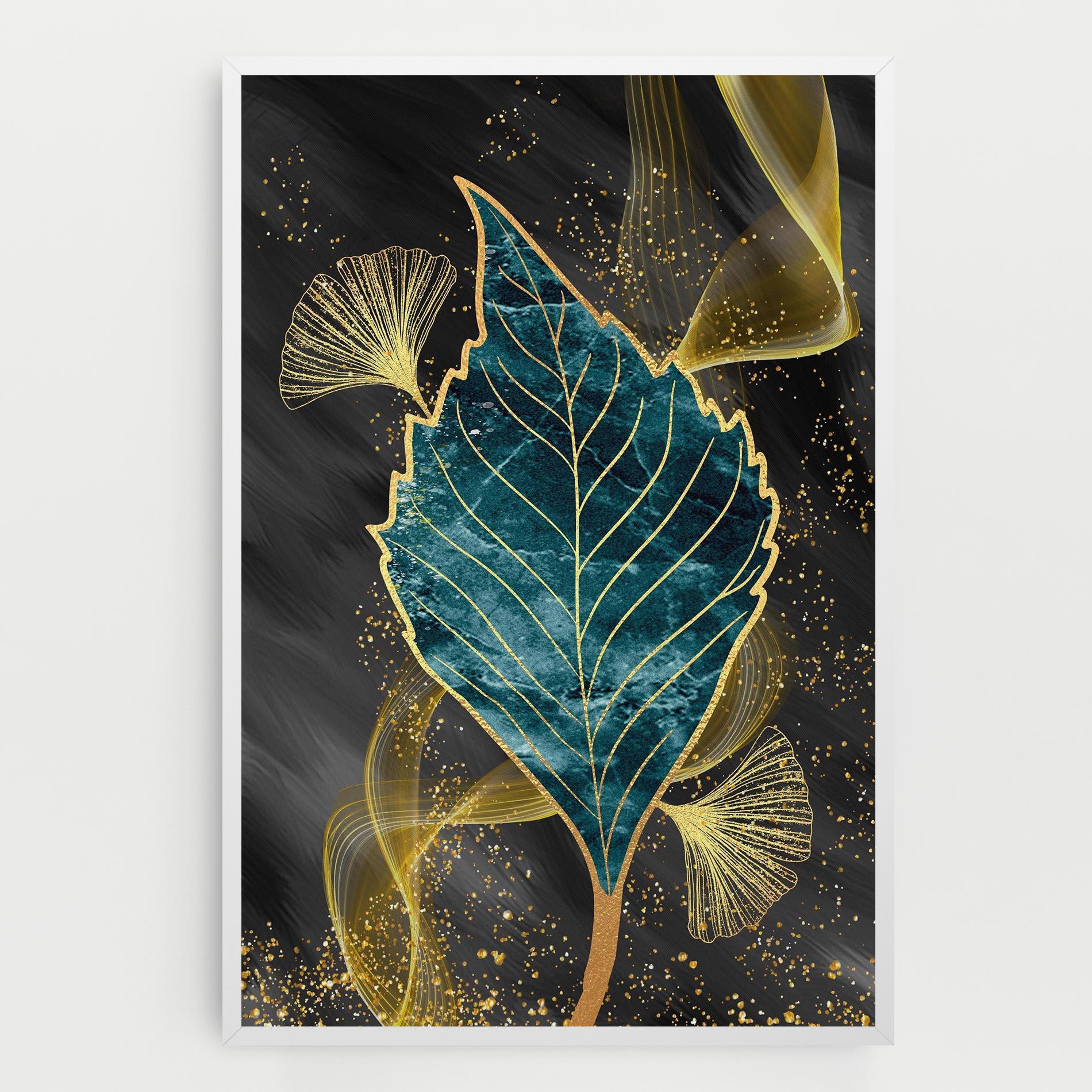 Obraz na Płótnie Golden Leaves Blue mockup 0