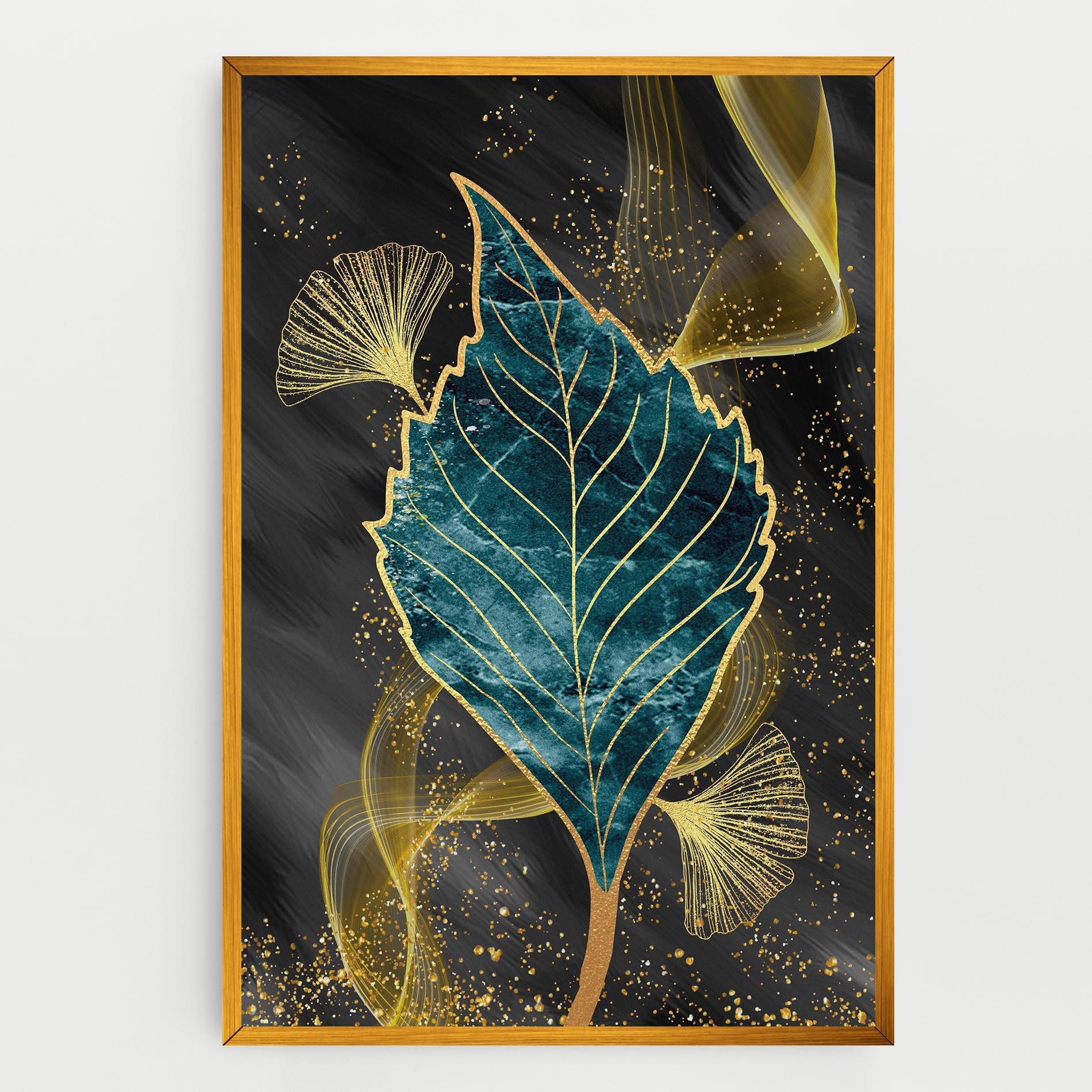Obraz na Płótnie Golden Leaves Blue mockup 0