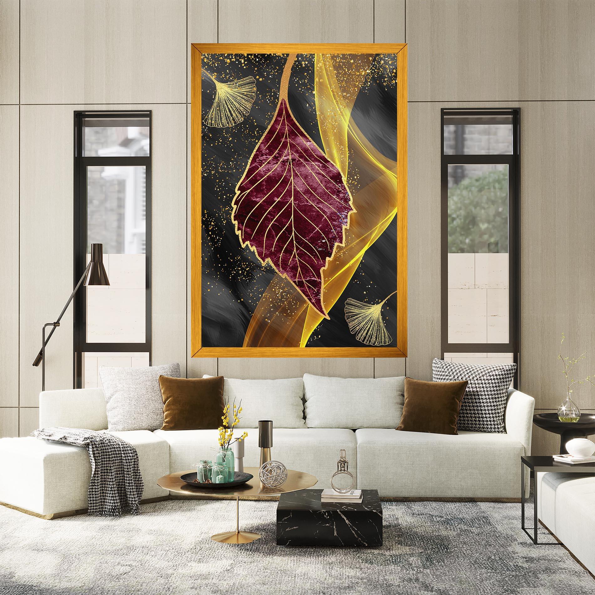 Obraz na Płótnie Golden Leaves Red mockup 2