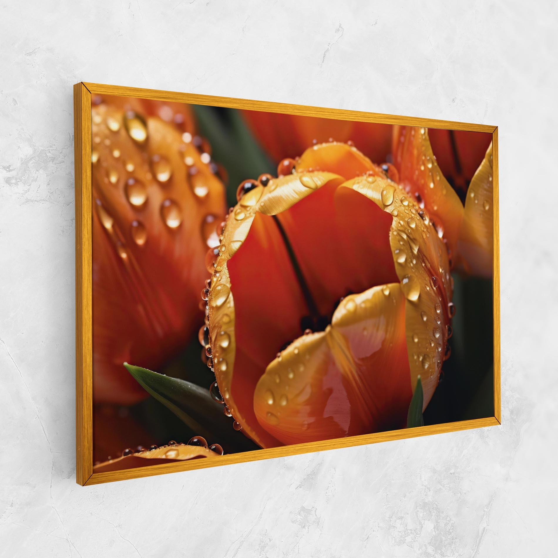 Obraz na Płótnie Orange Tulip Water Drops mockup 1