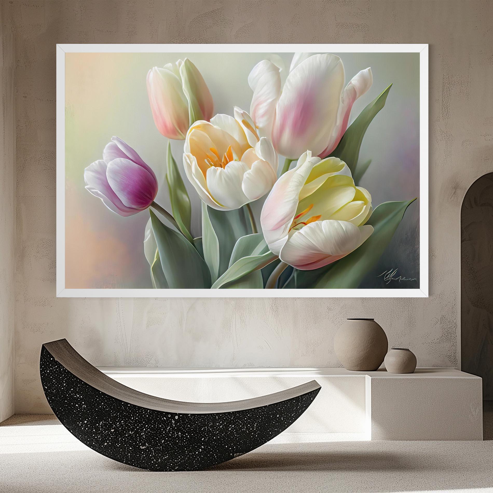 Obraz na Płótnie White Tulips Painting mockup 8