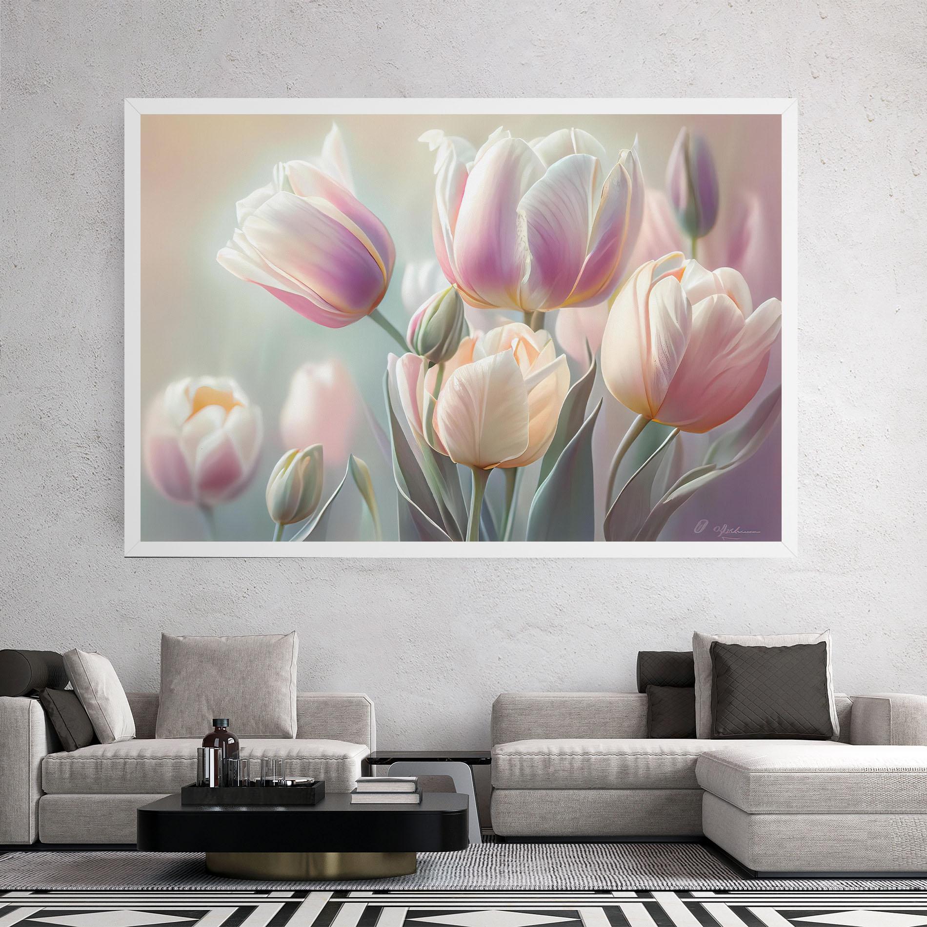 Obraz na Płótnie Dreamy White Tulips mockup 2