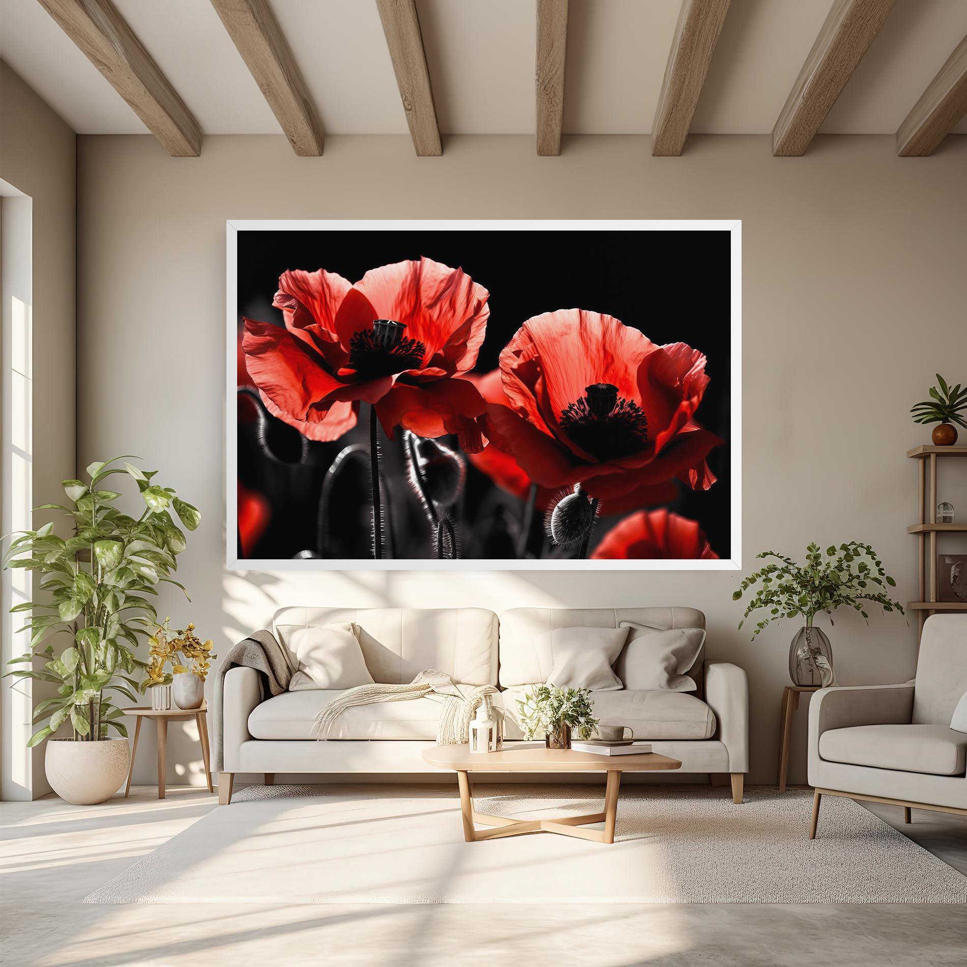 Obraz na Płótnie Light Red Poppy On Black mockup 6