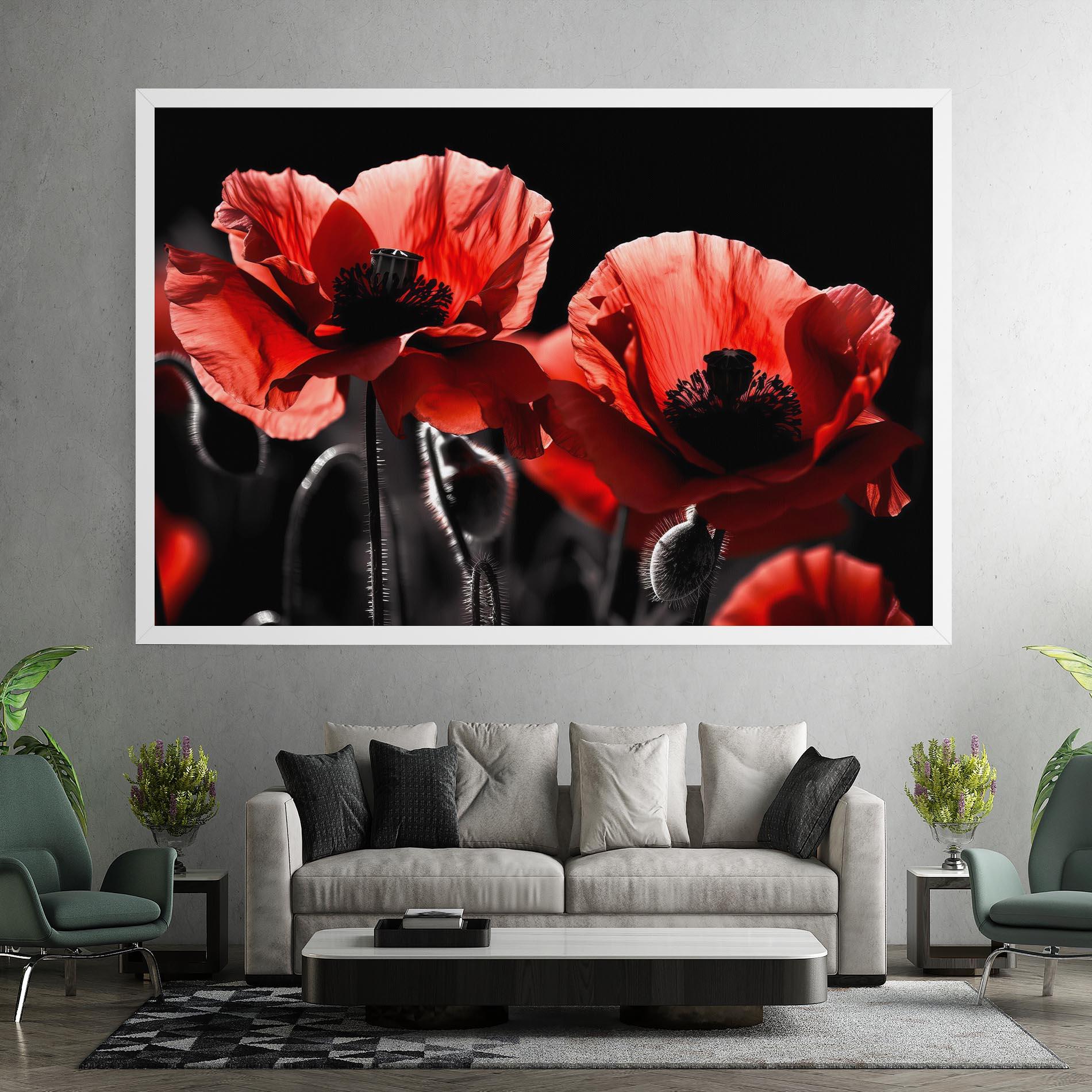Obraz na Płótnie Light Red Poppy On Black mockup 7
