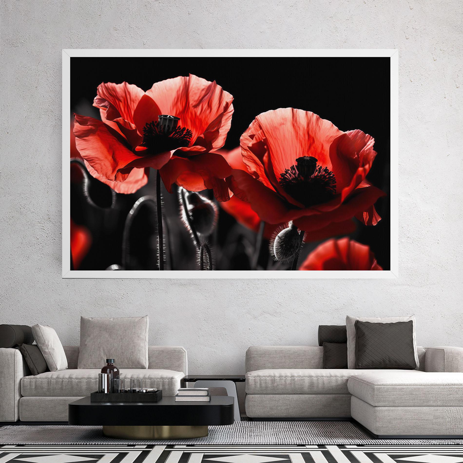 Obraz na Płótnie Light Red Poppy On Black mockup 2