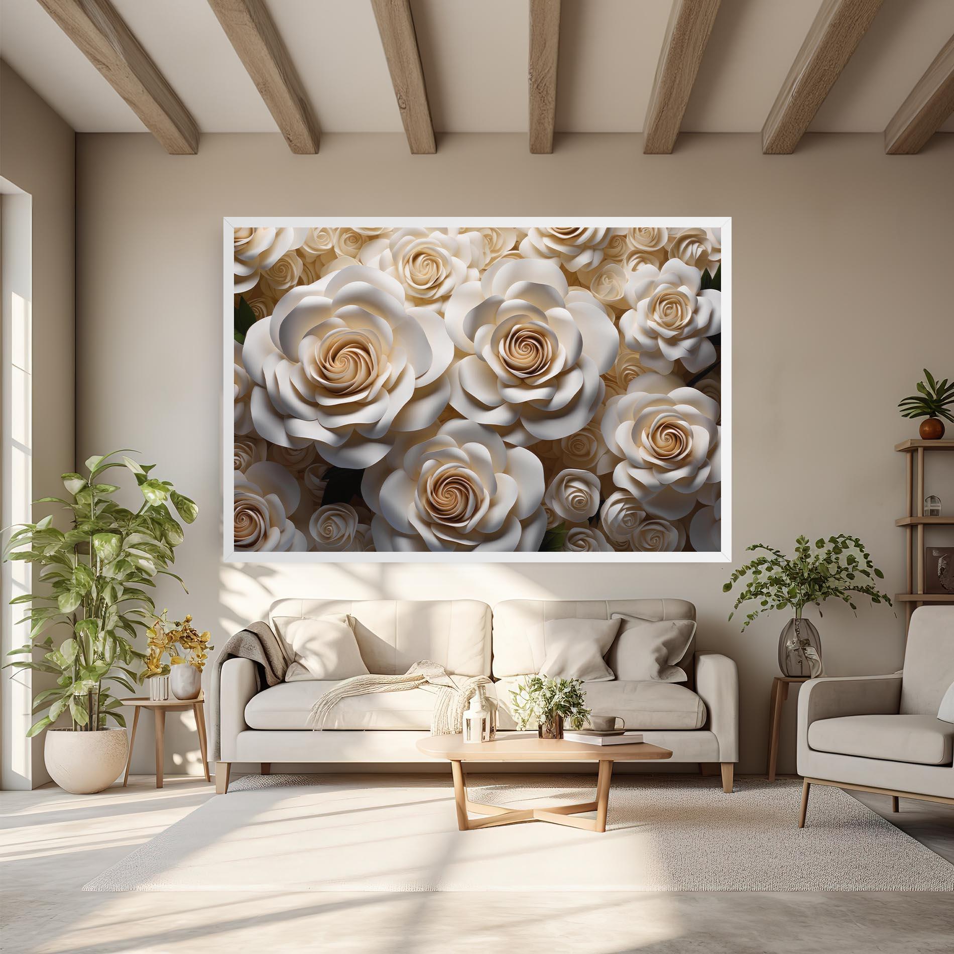 Obraz na Płótnie Cream Roses Wall mockup 6