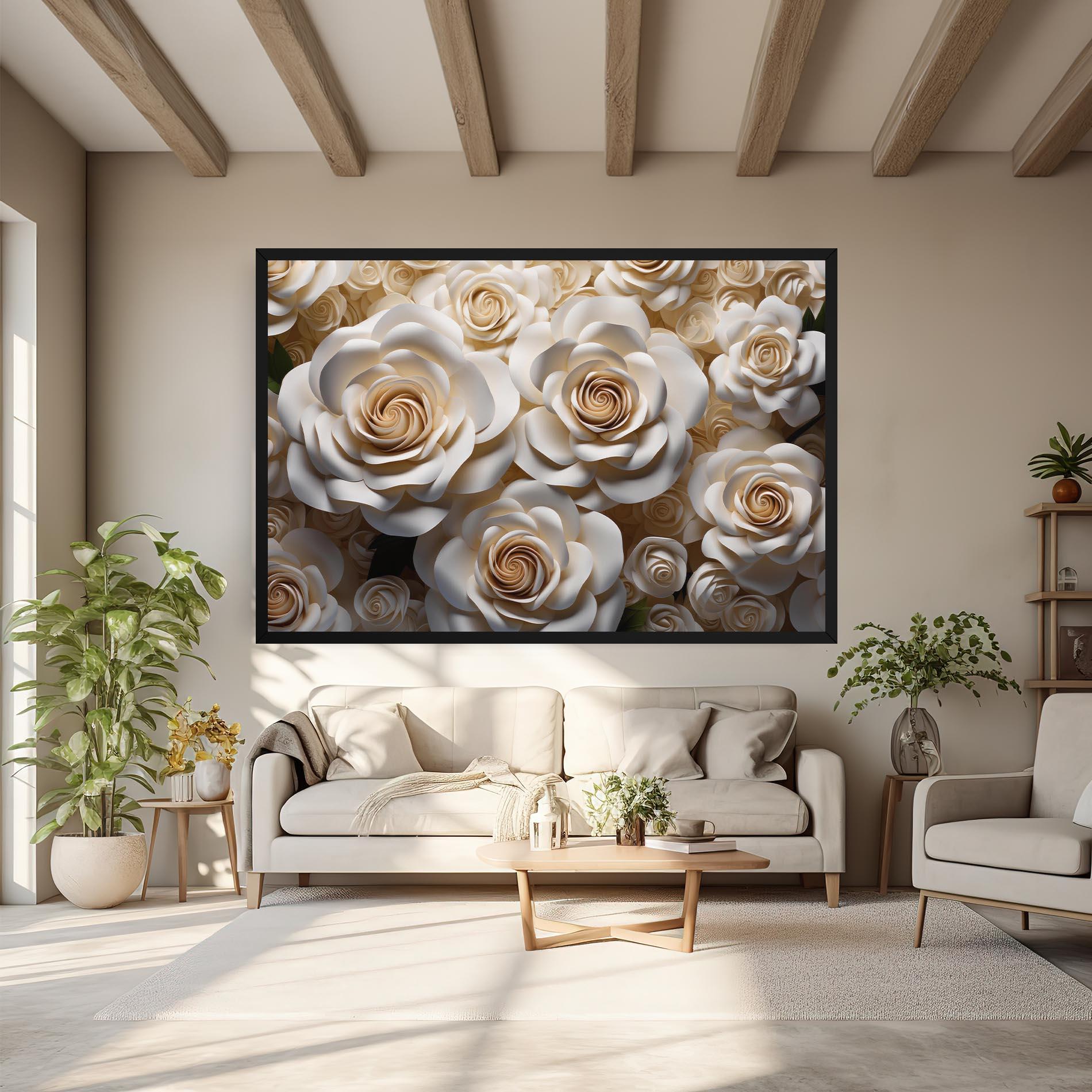 Obraz na Płótnie Cream Roses Wall mockup 6