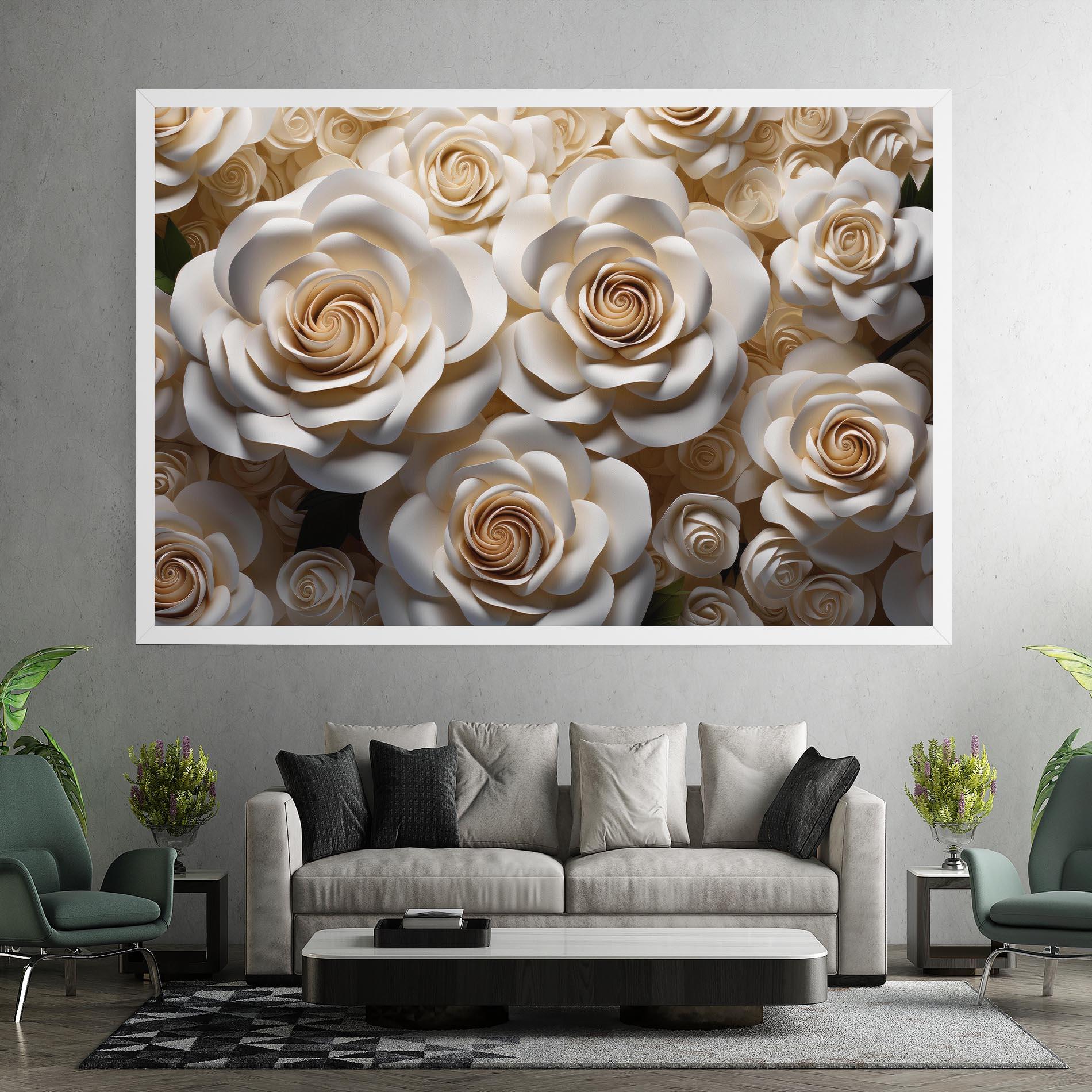 Obraz na Płótnie Cream Roses Wall mockup 7
