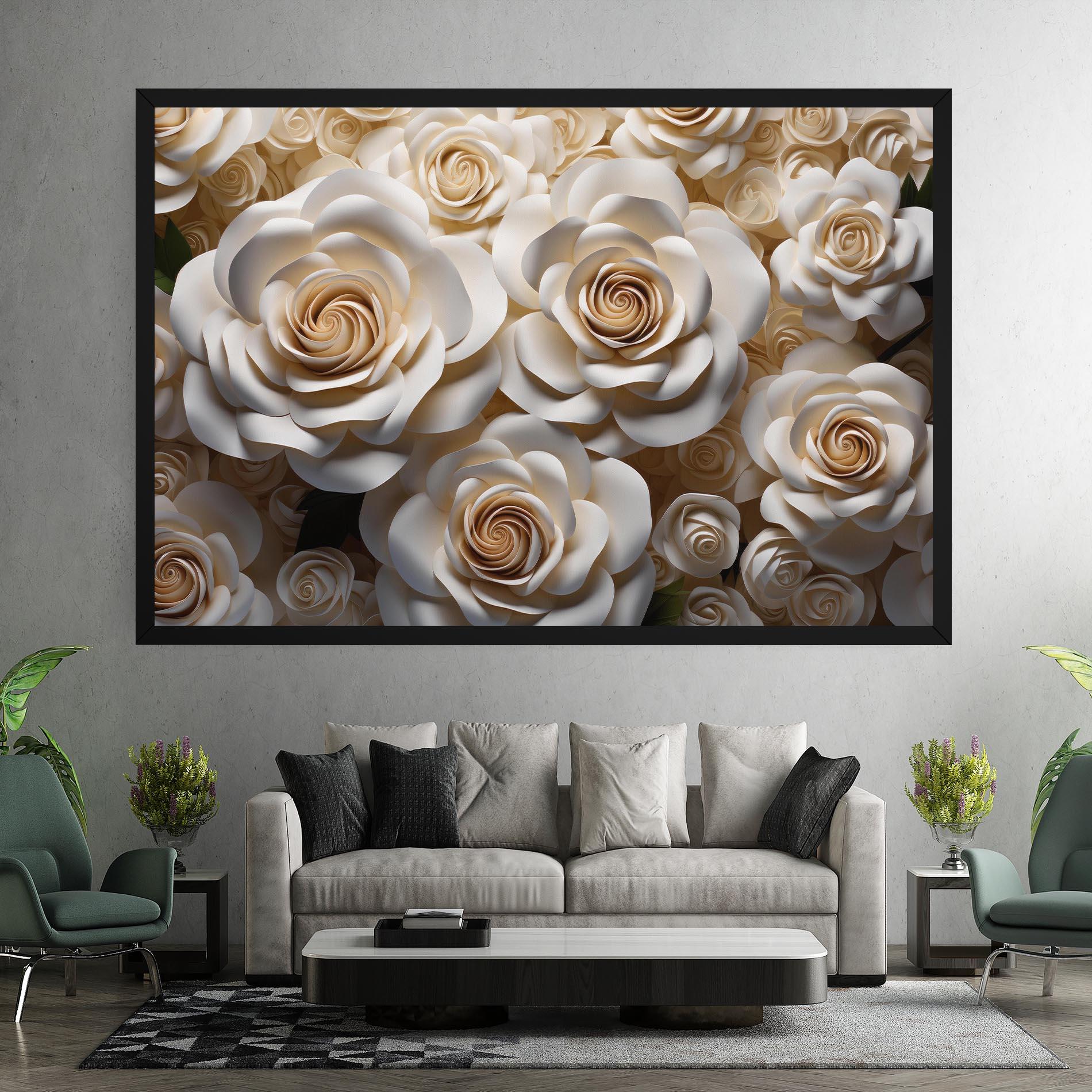 Obraz na Płótnie Cream Roses Wall mockup 7