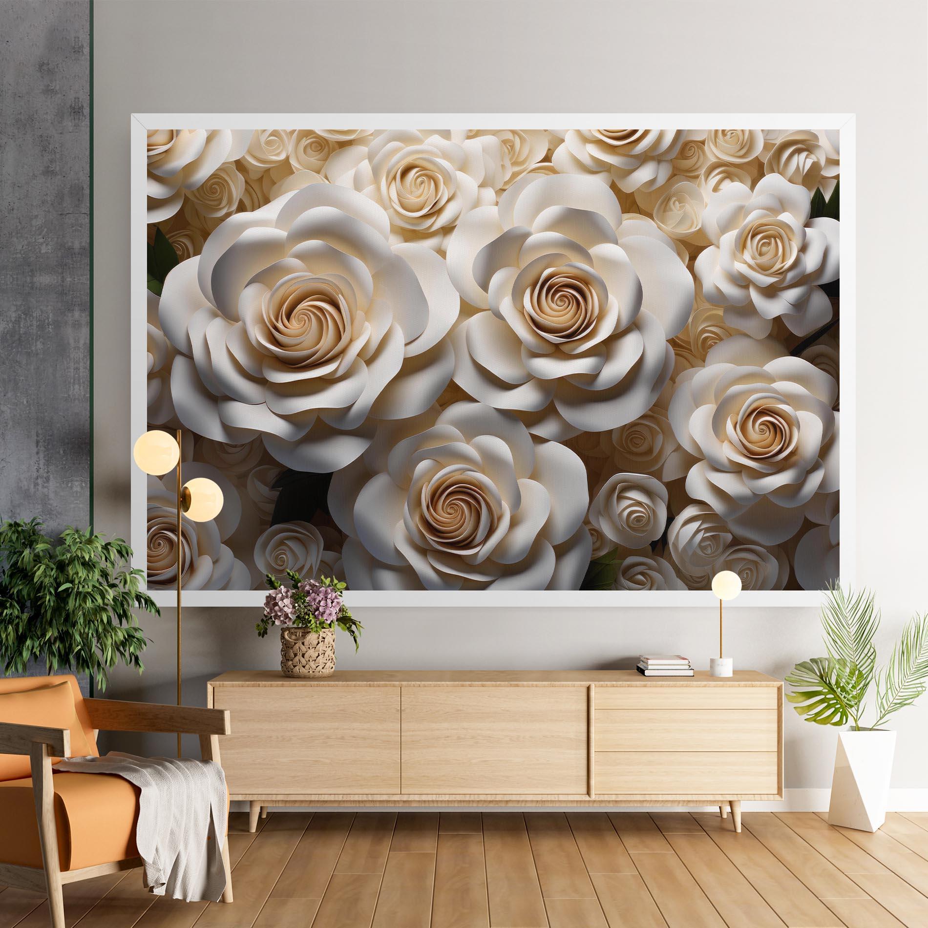 Obraz na Płótnie Cream Roses Wall mockup 9