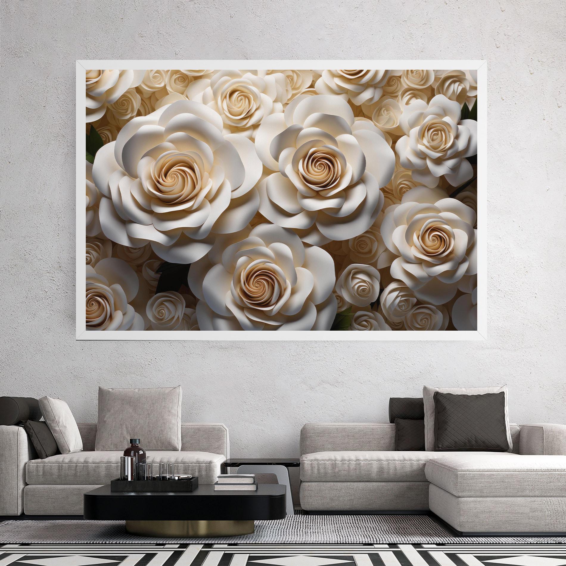 Obraz na Płótnie Cream Roses Wall mockup 2