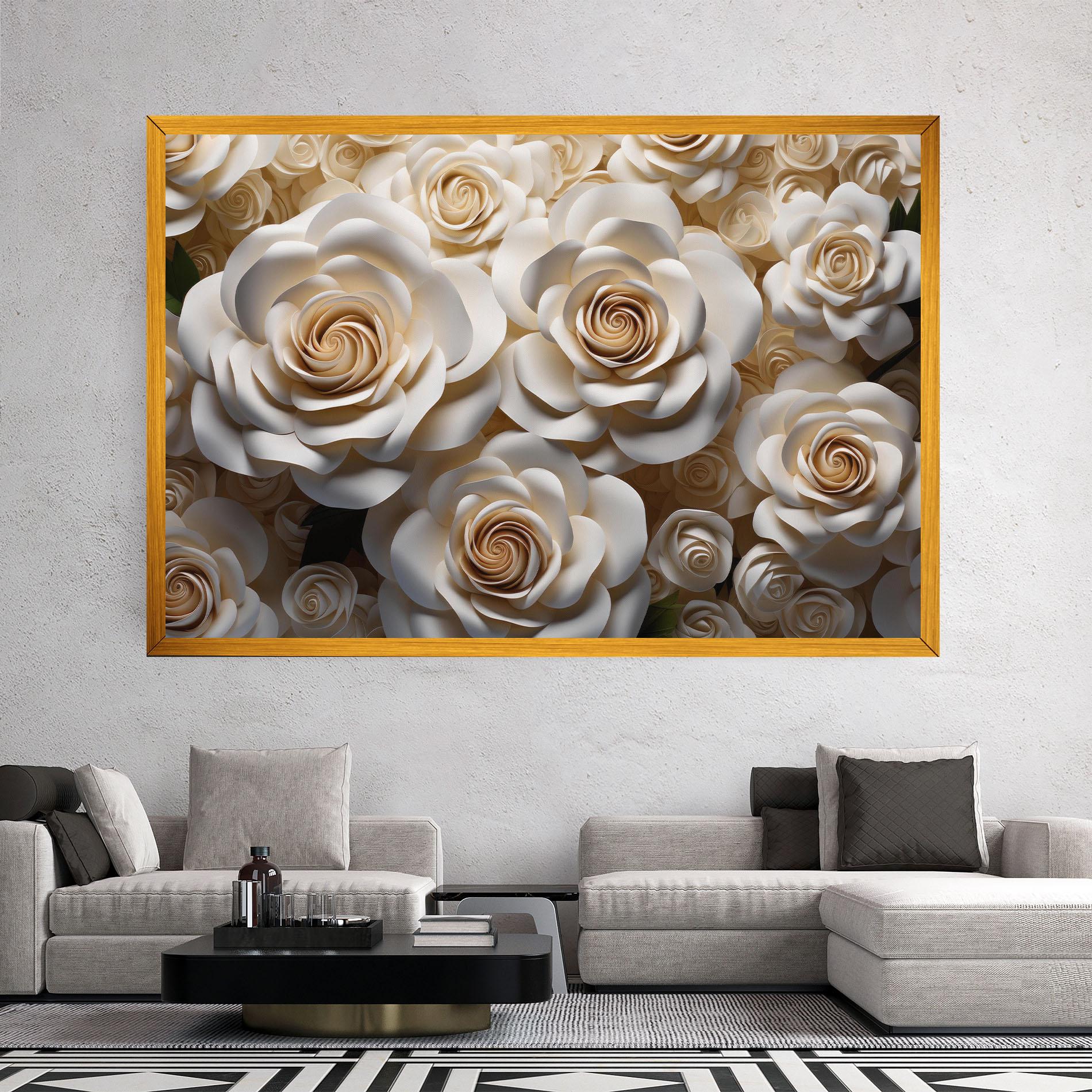 Obraz na Płótnie Cream Roses Wall mockup 2