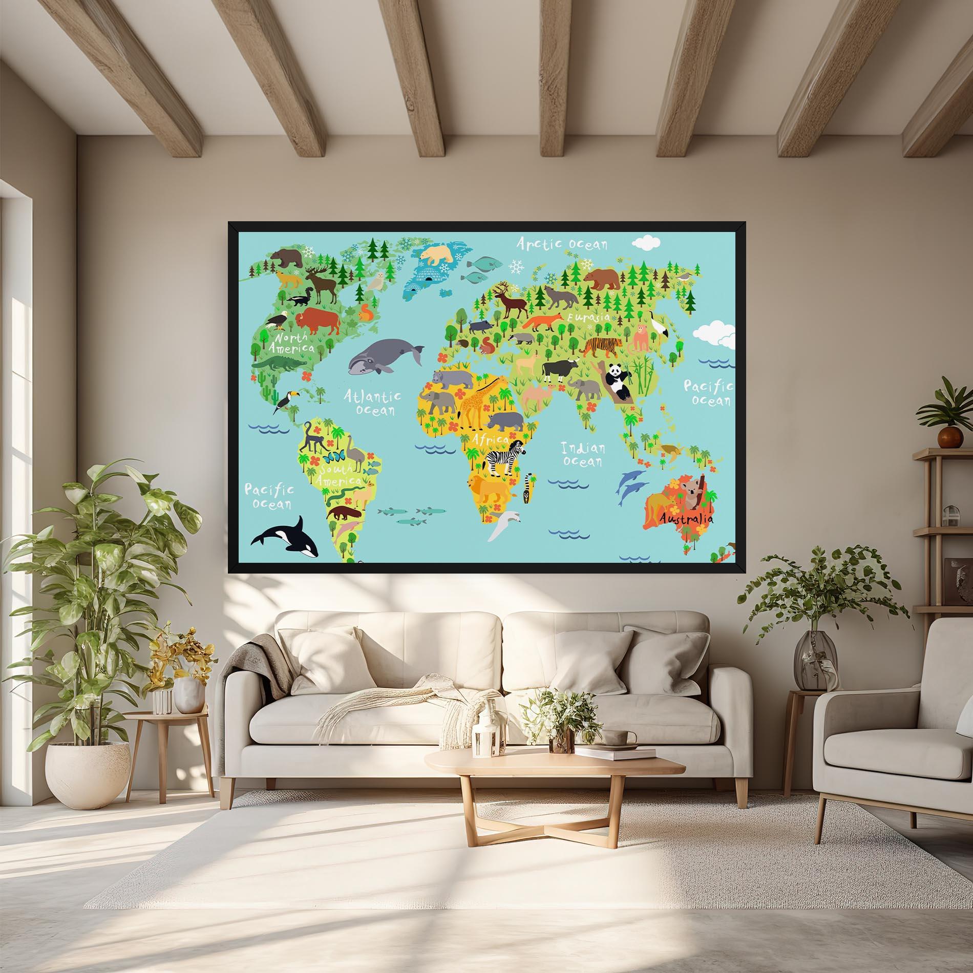 Obraz na Płótnie Animal World Map mockup 6