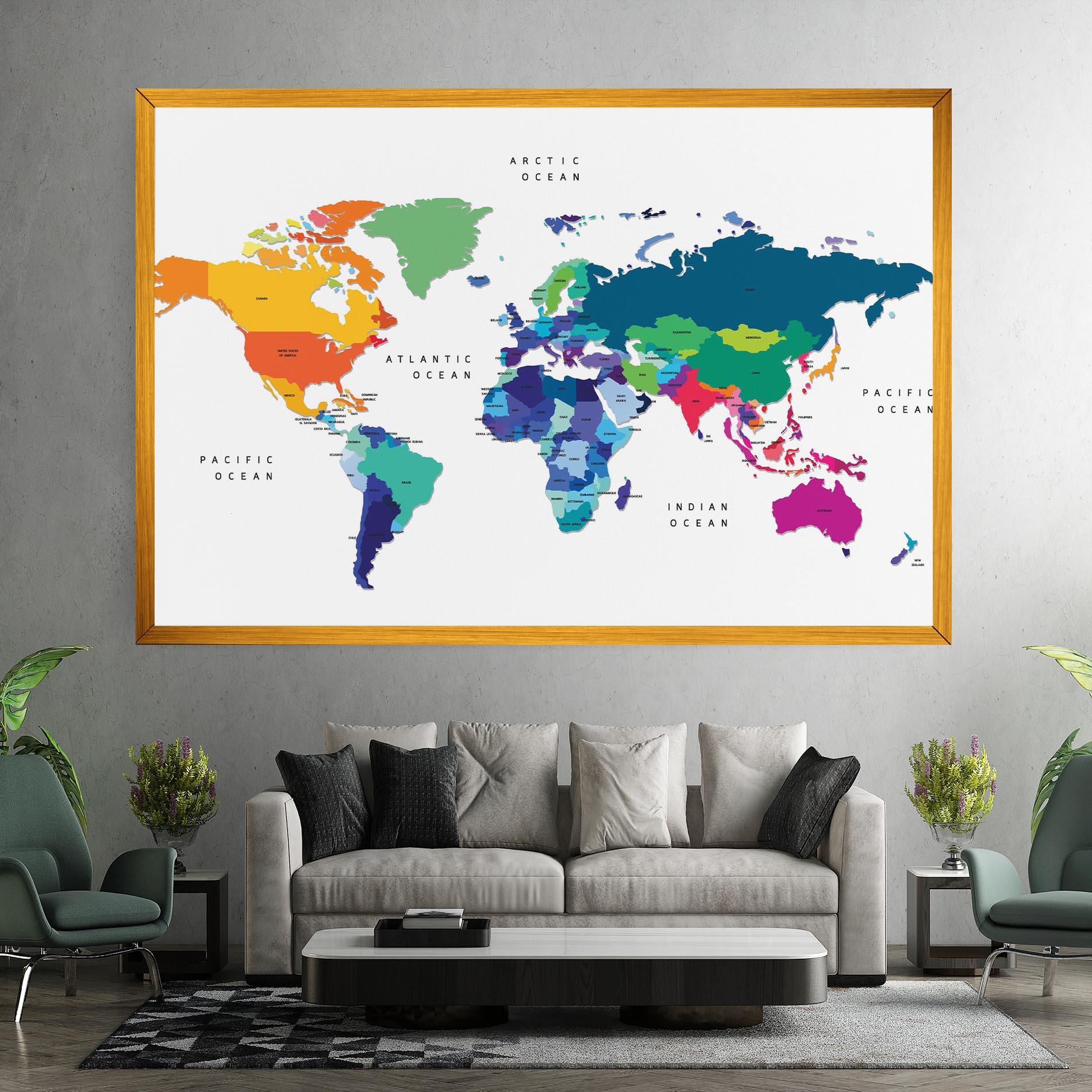 Obraz na Płótnie Colored Continents Map mockup 7