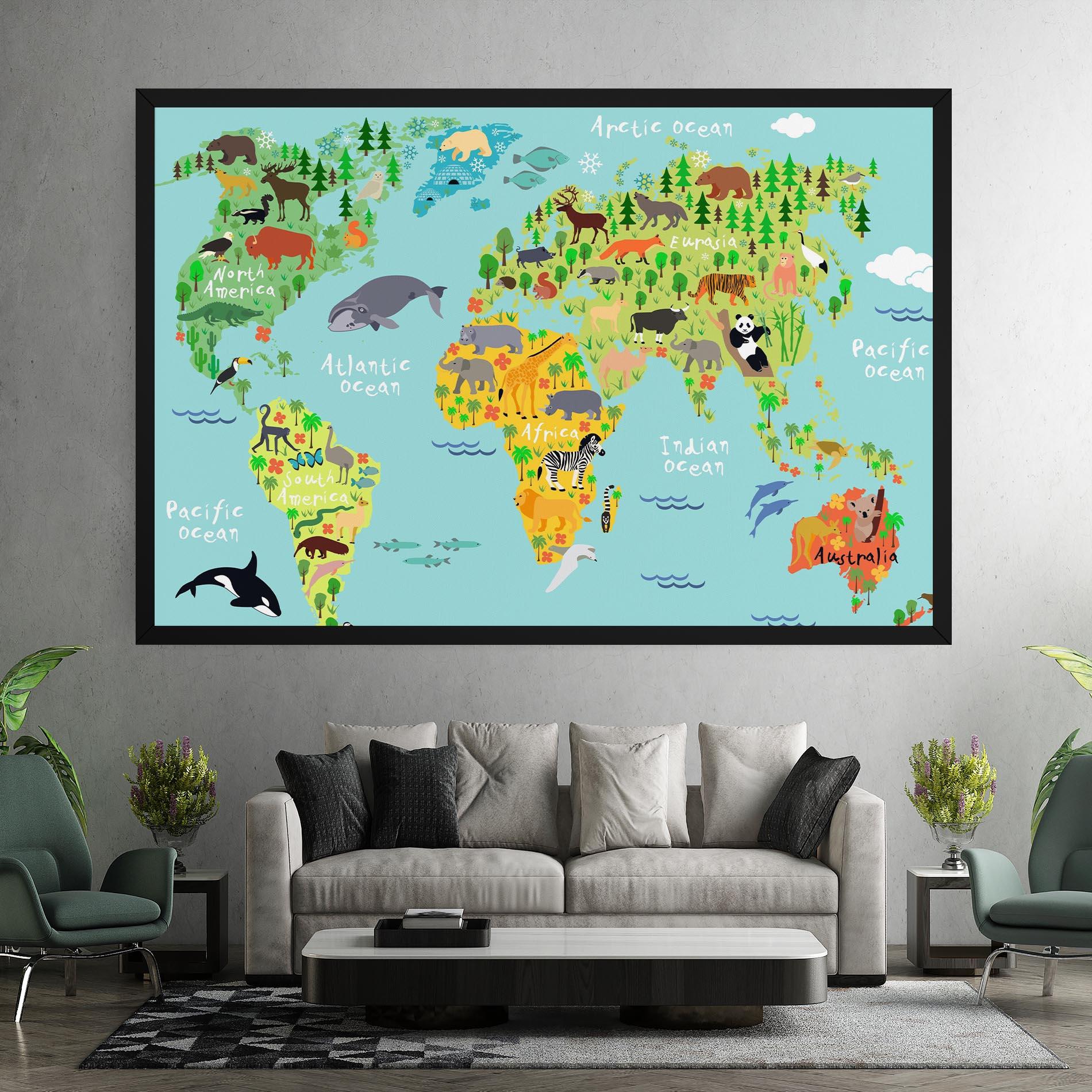 Obraz na Płótnie Animal World Map mockup 7