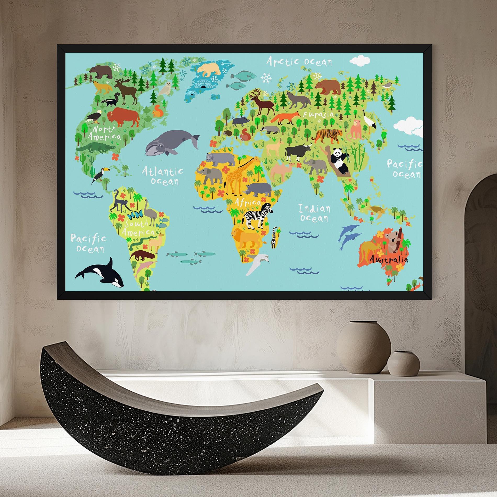 Obraz na Płótnie Animal World Map mockup 8