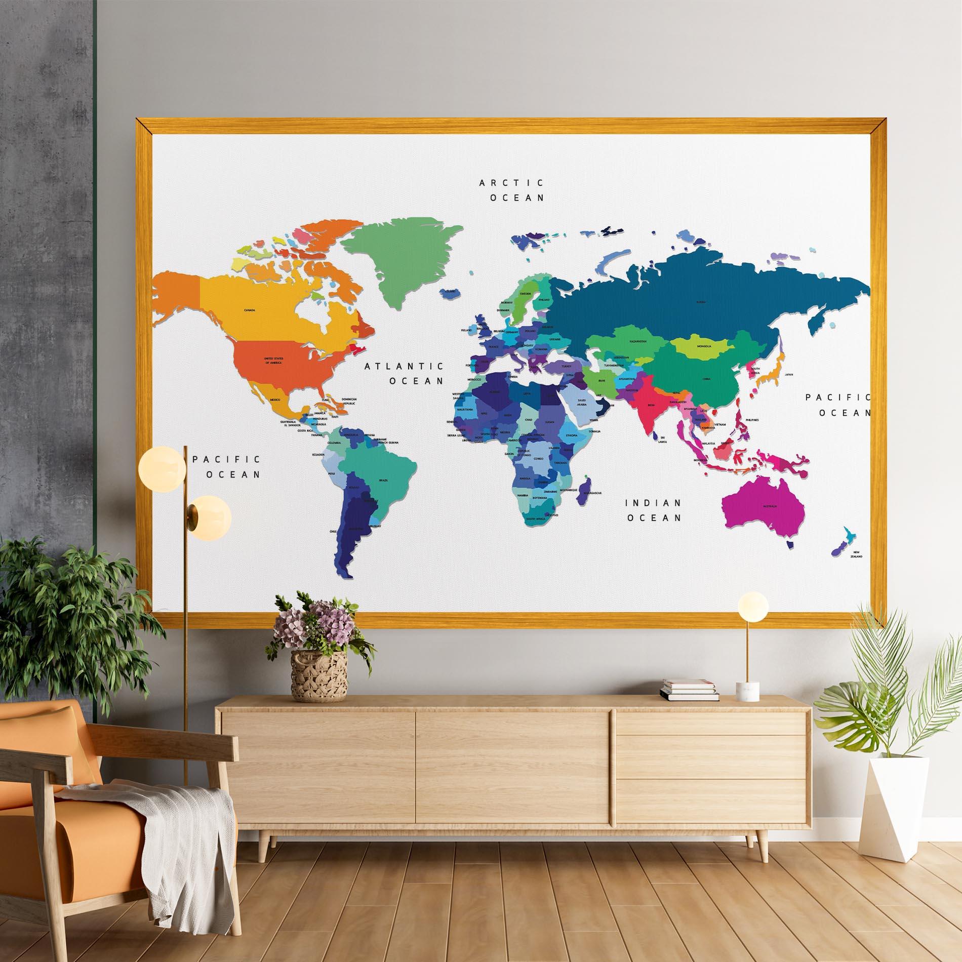 Obraz na Płótnie Colored Continents Map mockup 9