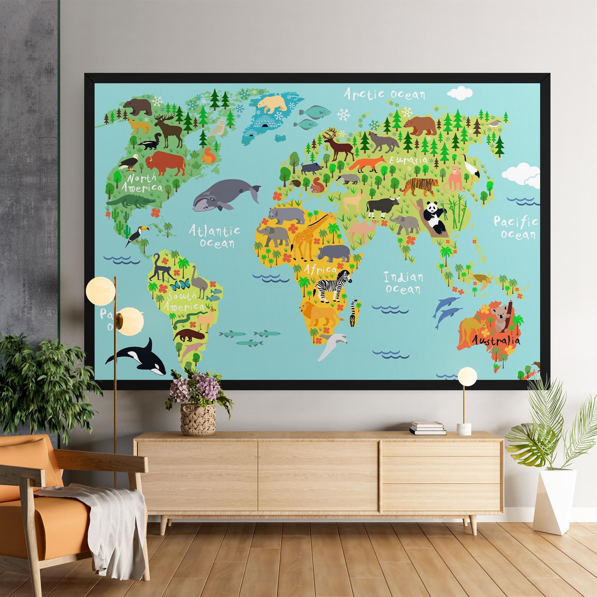 Obraz na Płótnie Animal World Map mockup 9