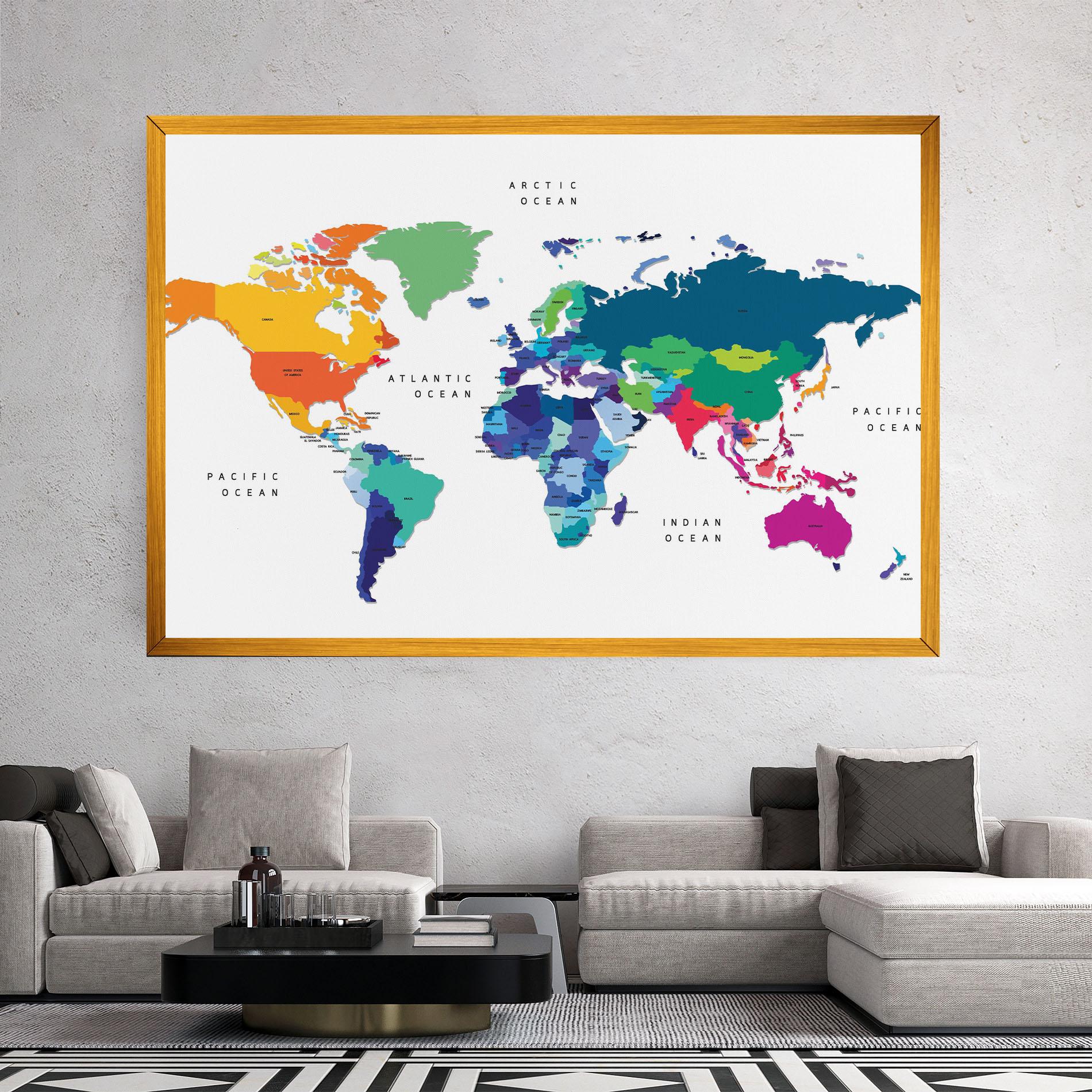 Obraz na Płótnie Colored Continents Map mockup 2