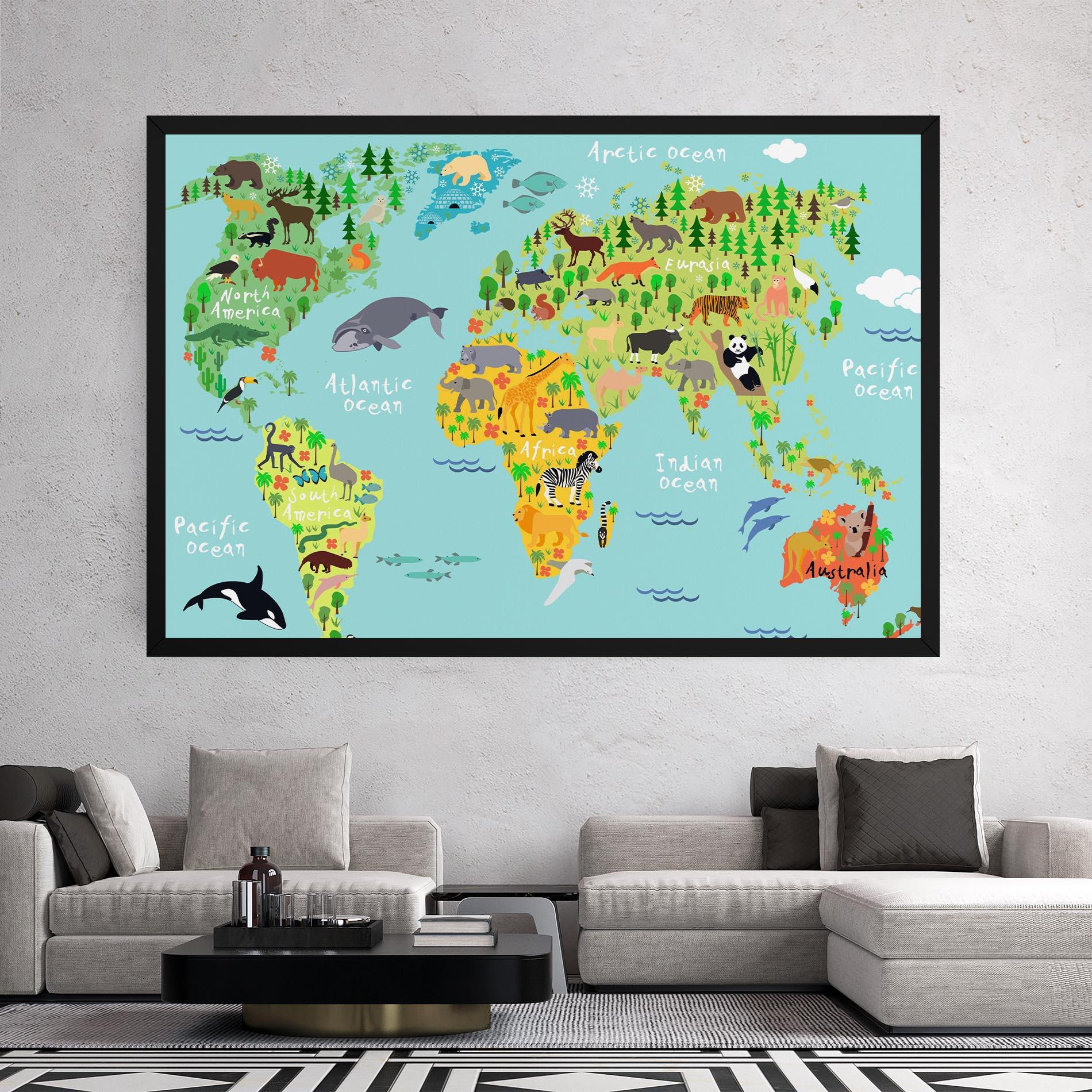 Obraz na Płótnie Animal World Map mockup 2
