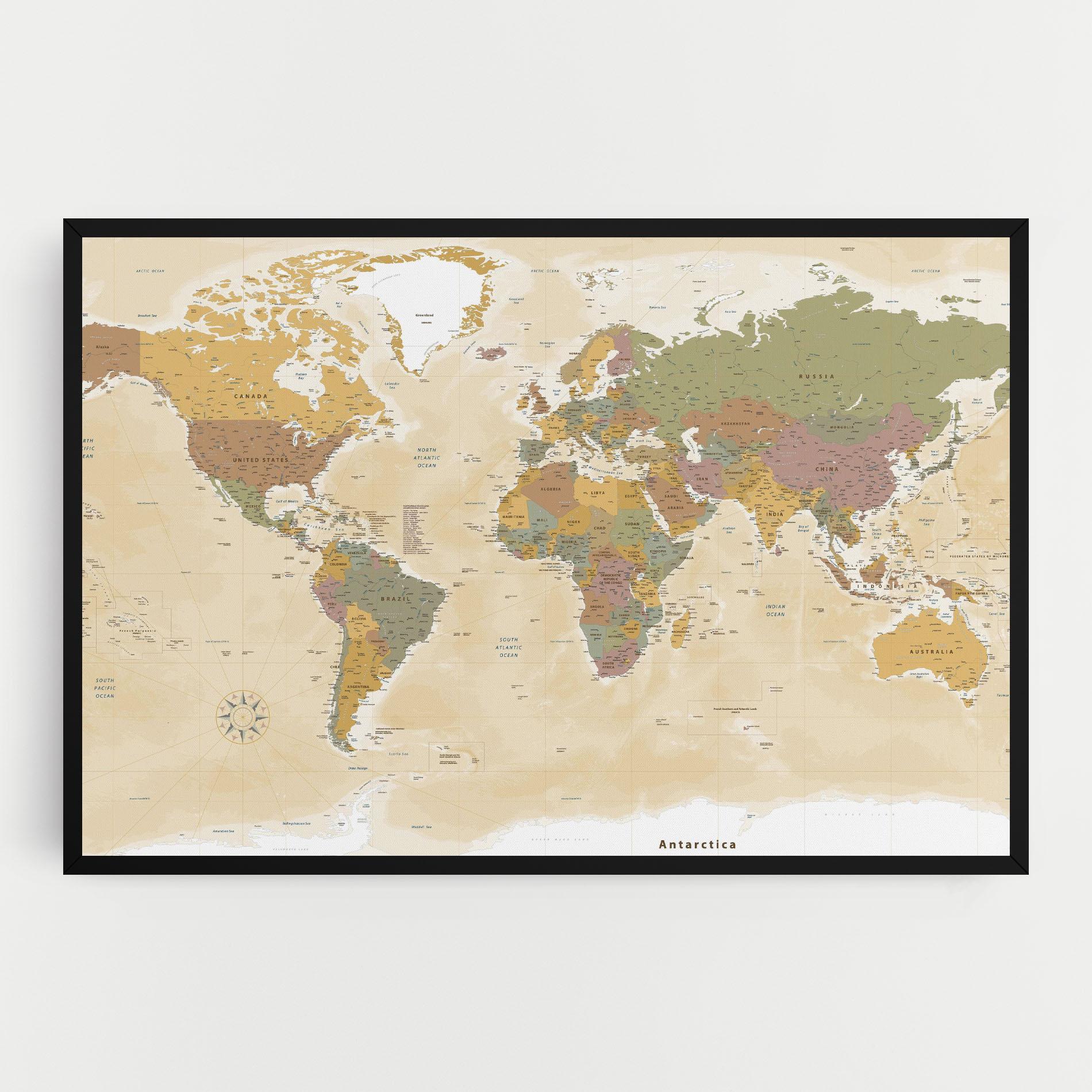 Obraz na Płótnie World Map Vintage mockup 0