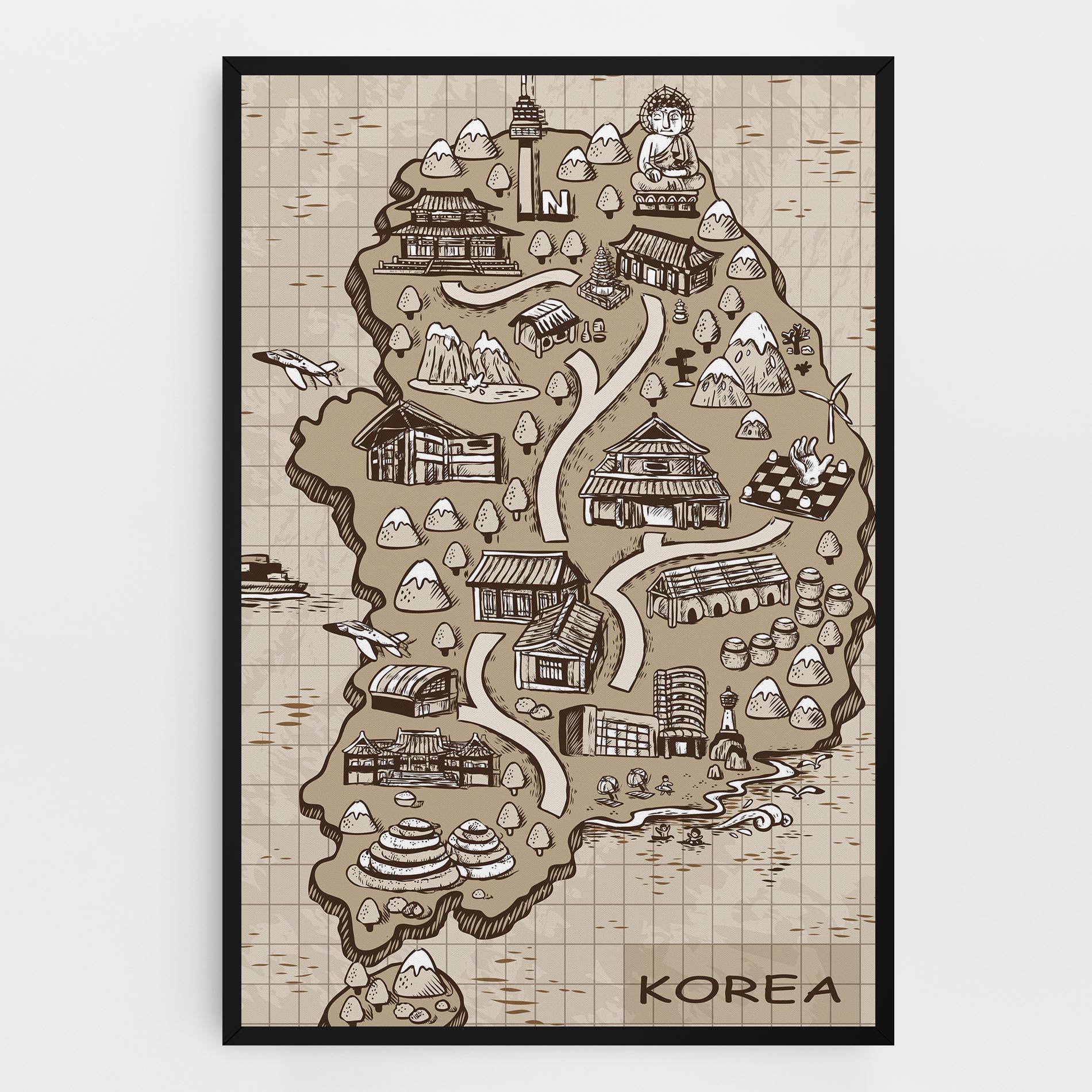 Obraz na Płótnie Old Korea Map mockup 0