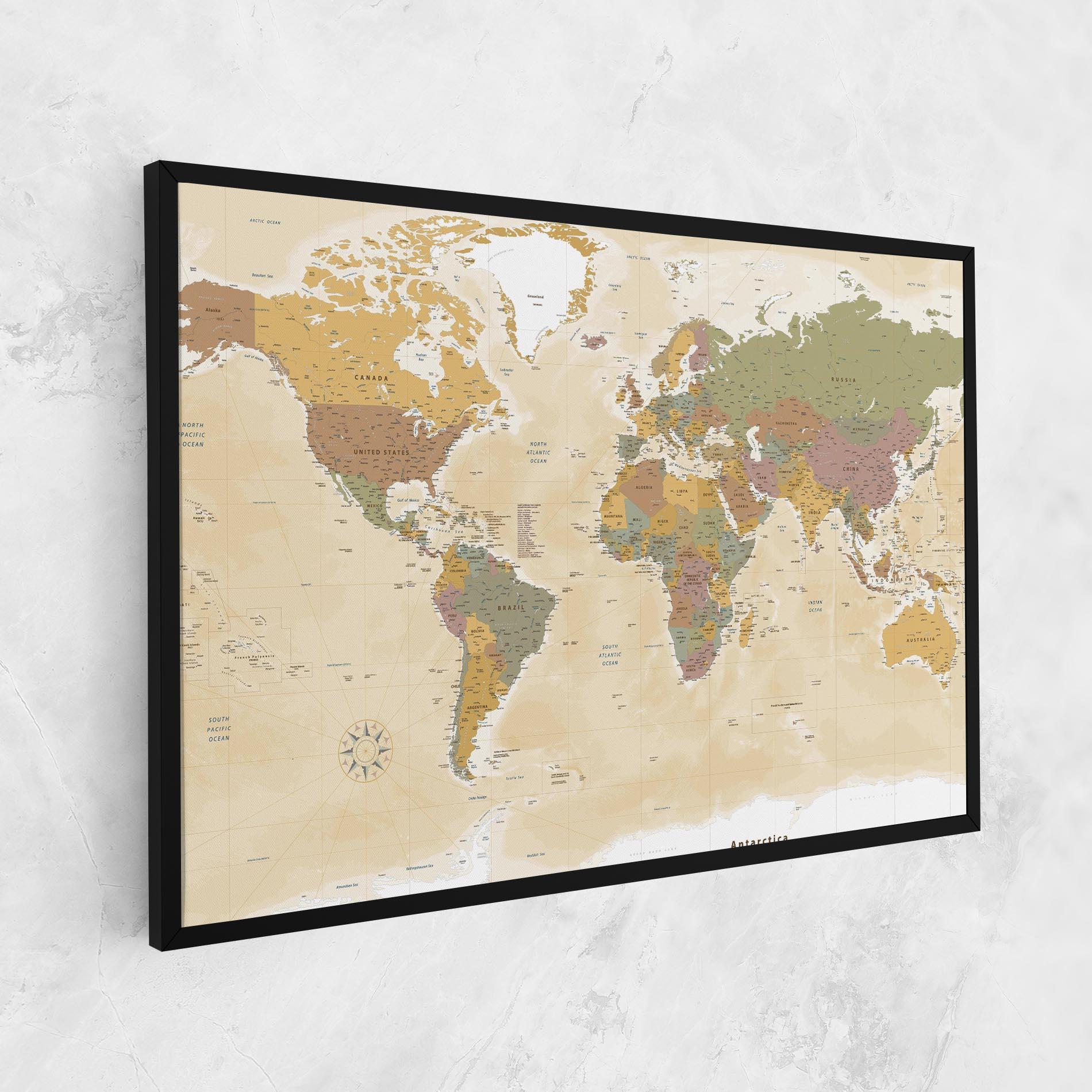 Obraz na Płótnie World Map Vintage mockup 1