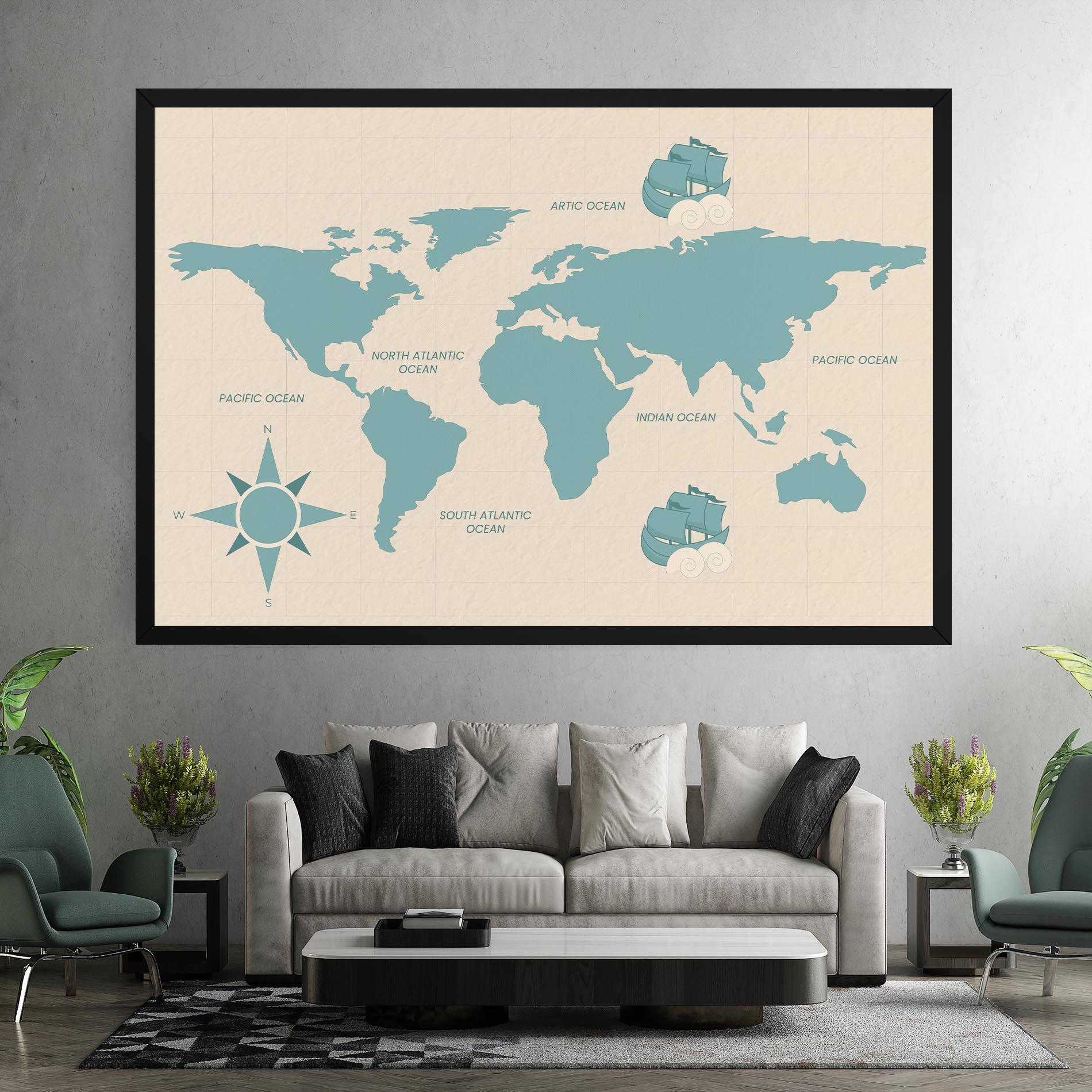 Obraz na Płótnie Cream Blue Map mockup 7