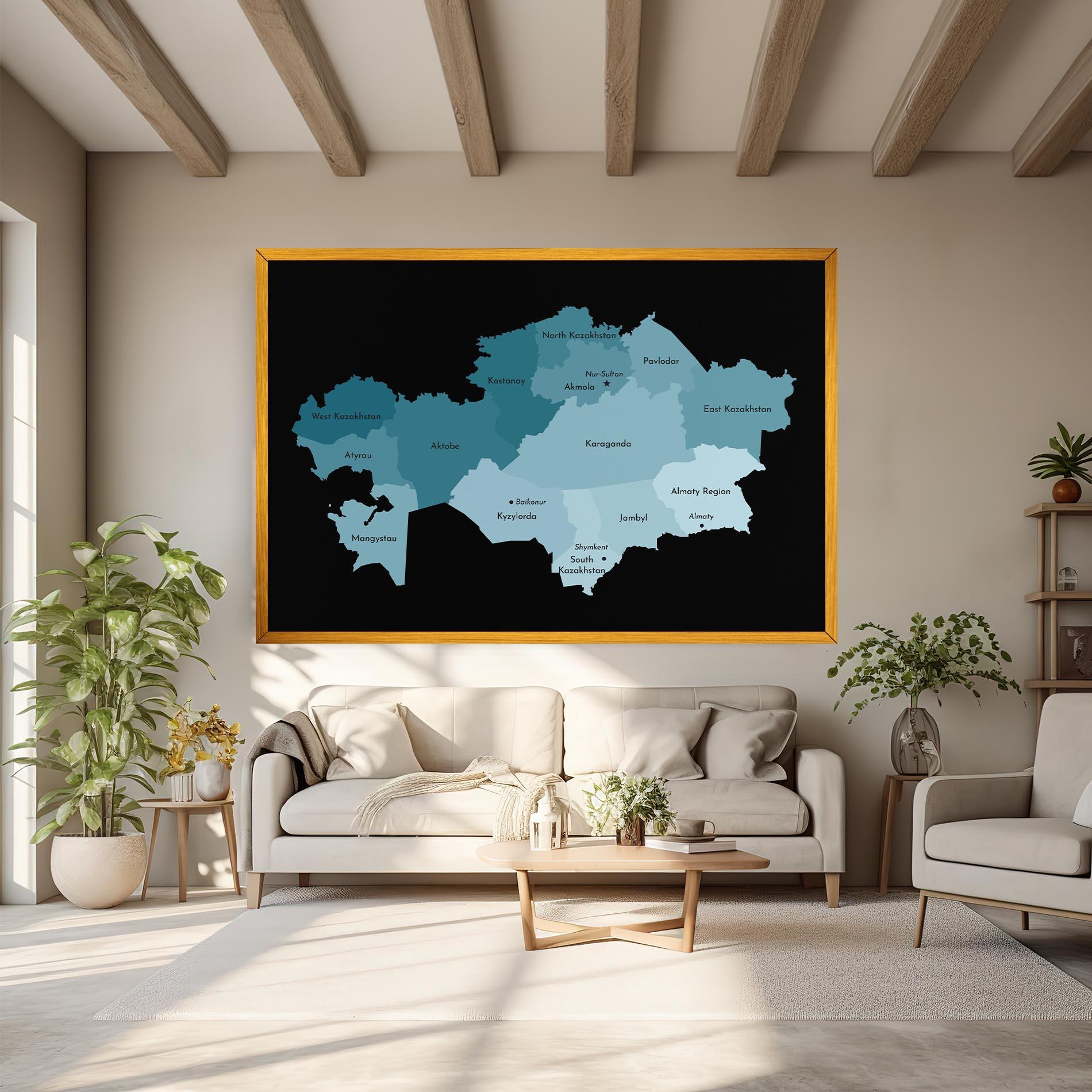 Obraz na Płótnie Kazahstan Blue Map mockup 6