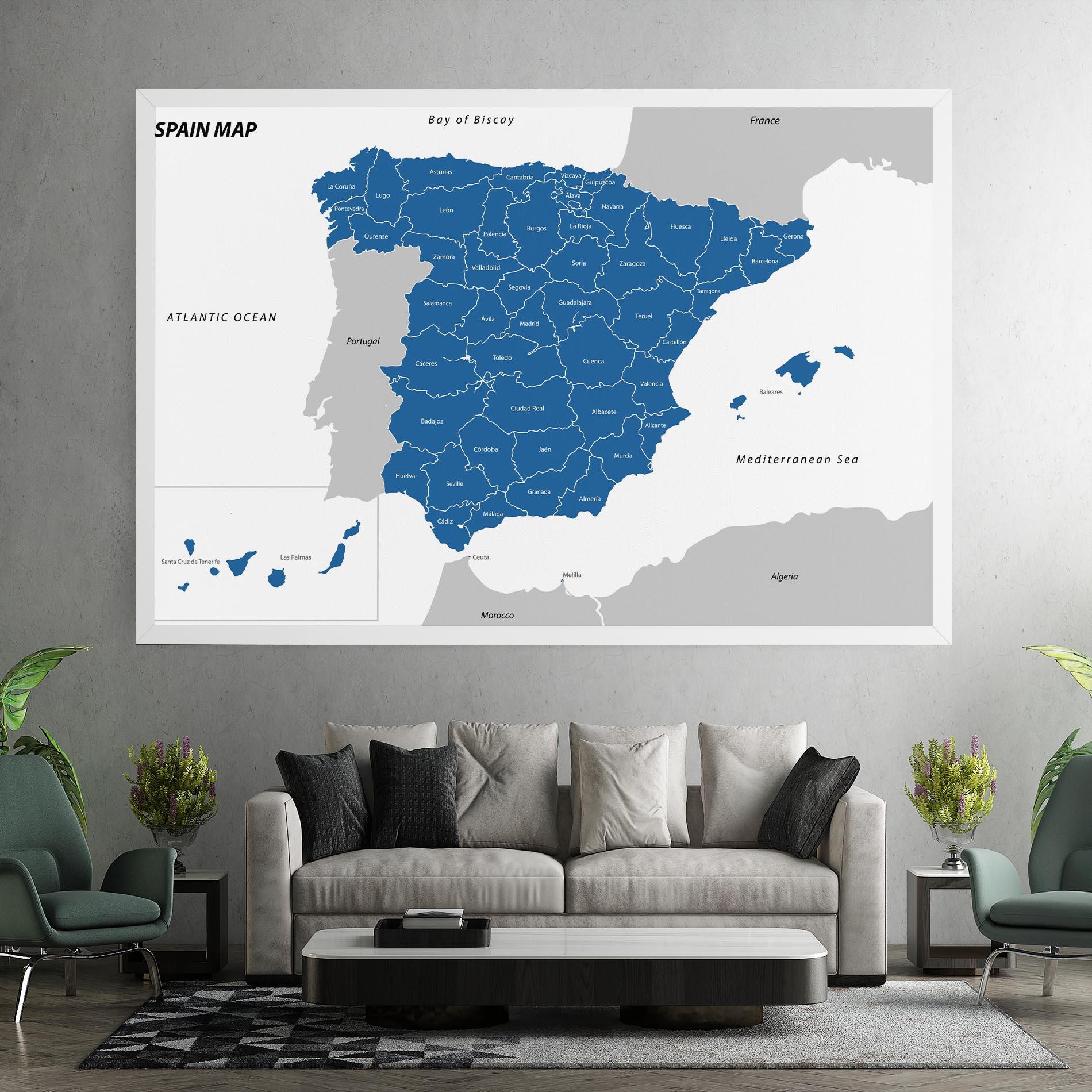 Obraz na Płótnie Spain Blue Map mockup 7
