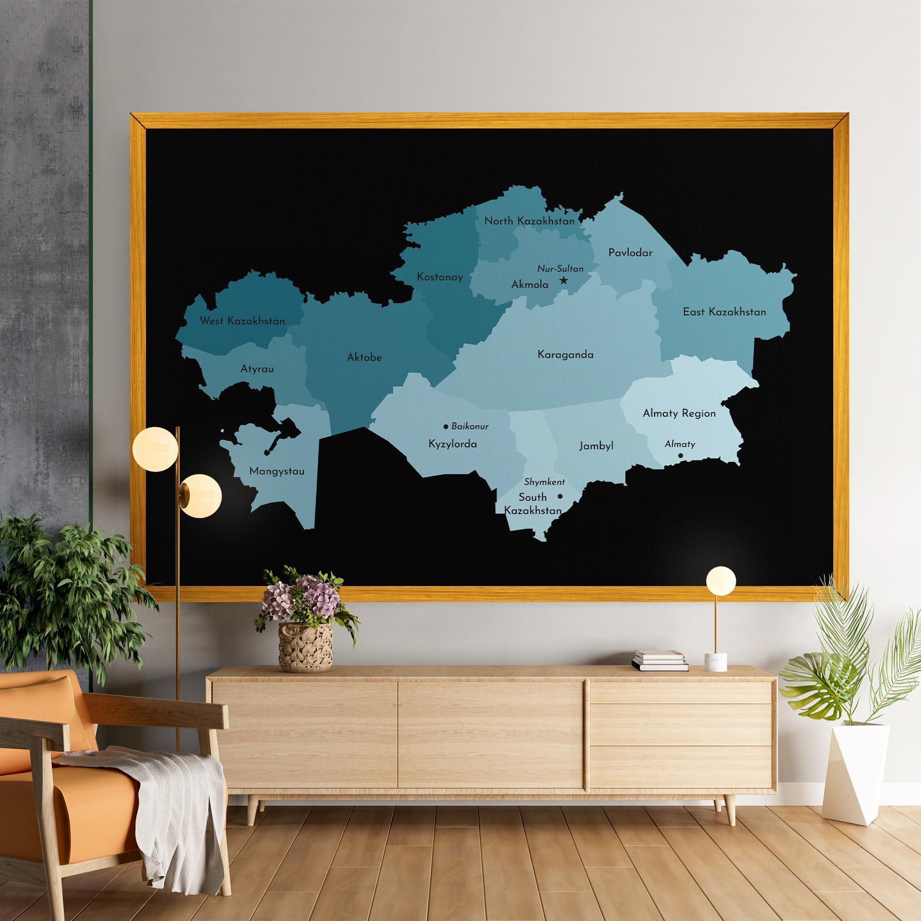 Obraz na Płótnie Kazahstan Blue Map mockup 9
